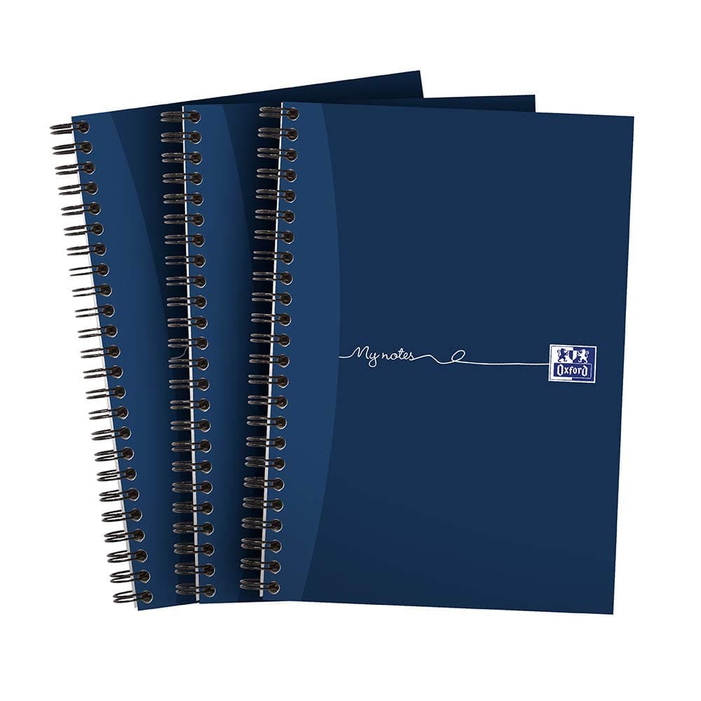 Oxford My Notes A5 Notebook, Wirebound, 8 mm Lined with Margin, 200 Page, Pack of 3, Perforated Edge, Optik Paper+, Navy