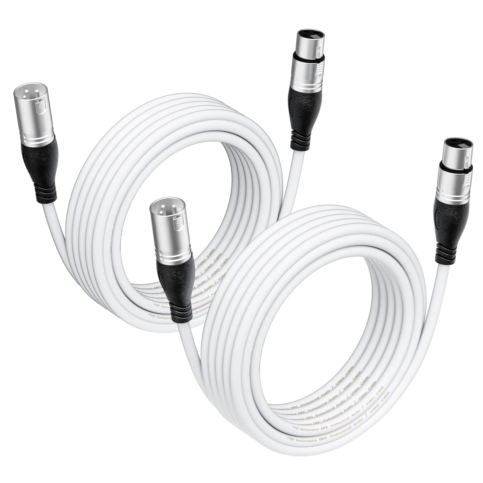 XLR Cable 10 Ft 2 Packs - Premium Microphone Cable Patch Speaker Cable 3-Pin XLR Male to Female, White