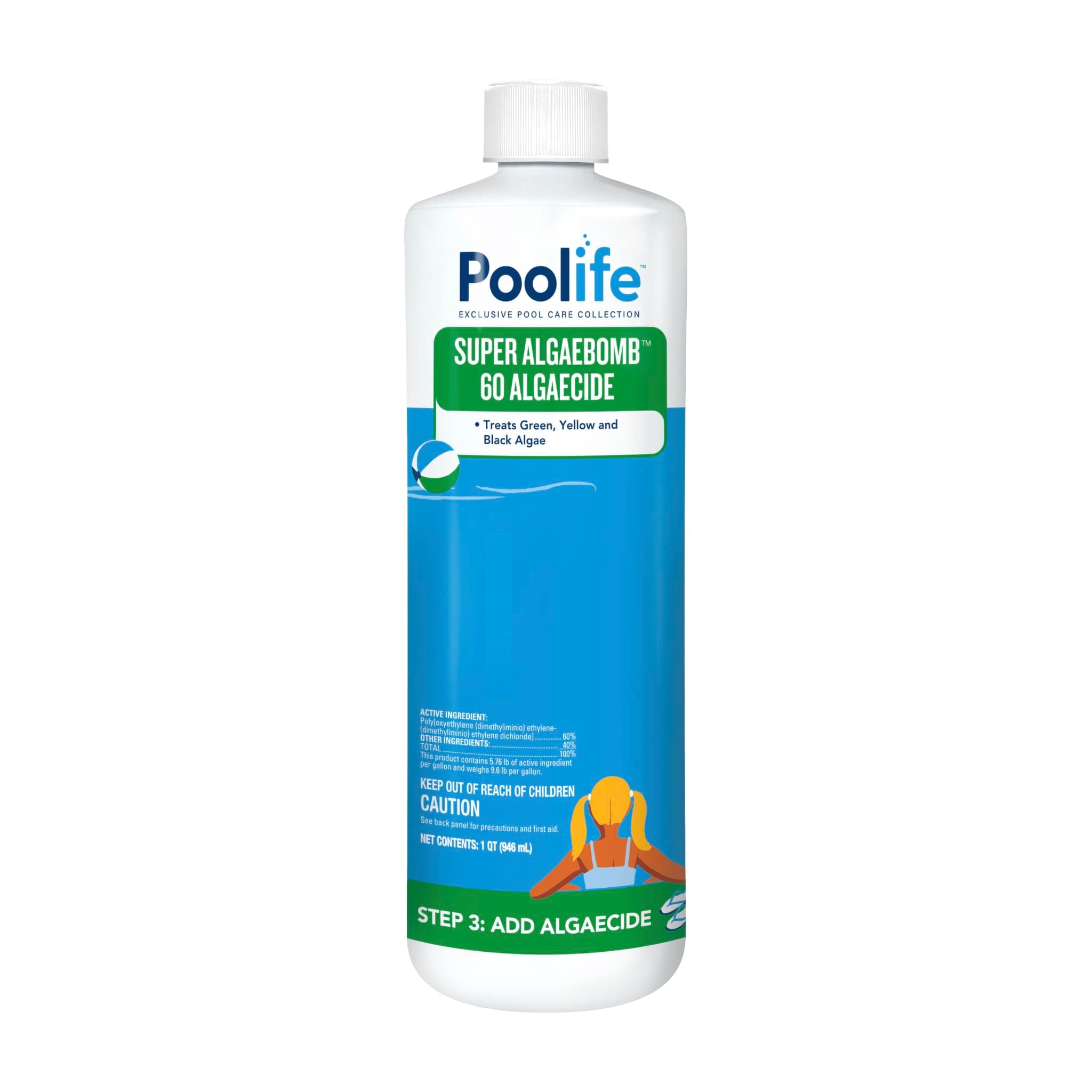Super Algae Bomb Polyquat 60 Algaecide - Fast-Acting, Non-Foaming Pool Algaecide for Green, Black, Mustard Algae - Ideal for Spas & Fountains & Winterizing - 1 qt Liquid with Long Protection