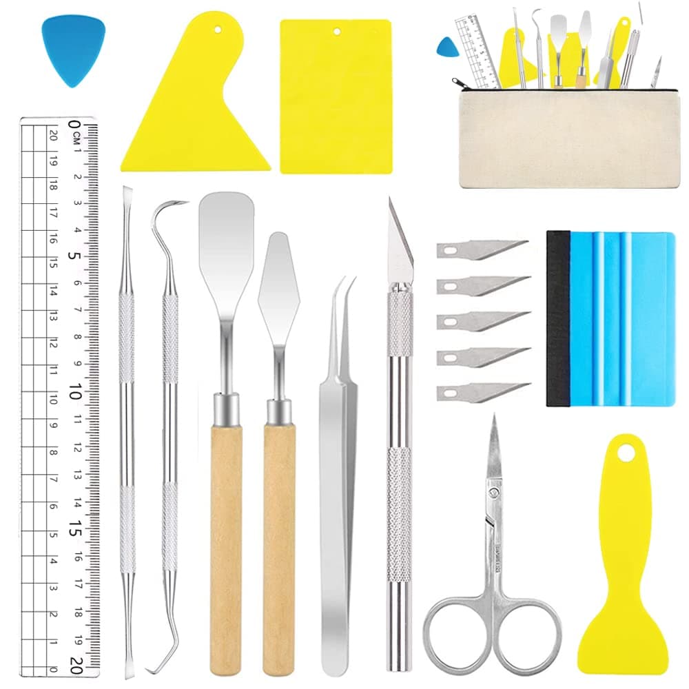 ImnBest 18 pieces vinyl weeding tools stainless steel plotter accessories HTV + 1 piece storage bag, DIY craft tool set, cameos, lettering, including weeding hooks, tweezers, spatulas for silhouette