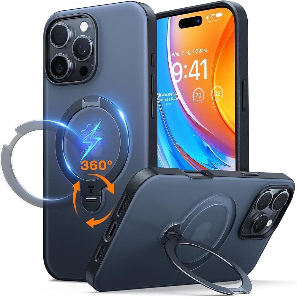 – 360°Spin Magnetic Stand for iPhone 16 Pro Case,with Camera Control Capture Button, Compatible with Magsafe,12FT Military Grade Shockproof, Slim Protective for iPhone 16 Pro Case,Black