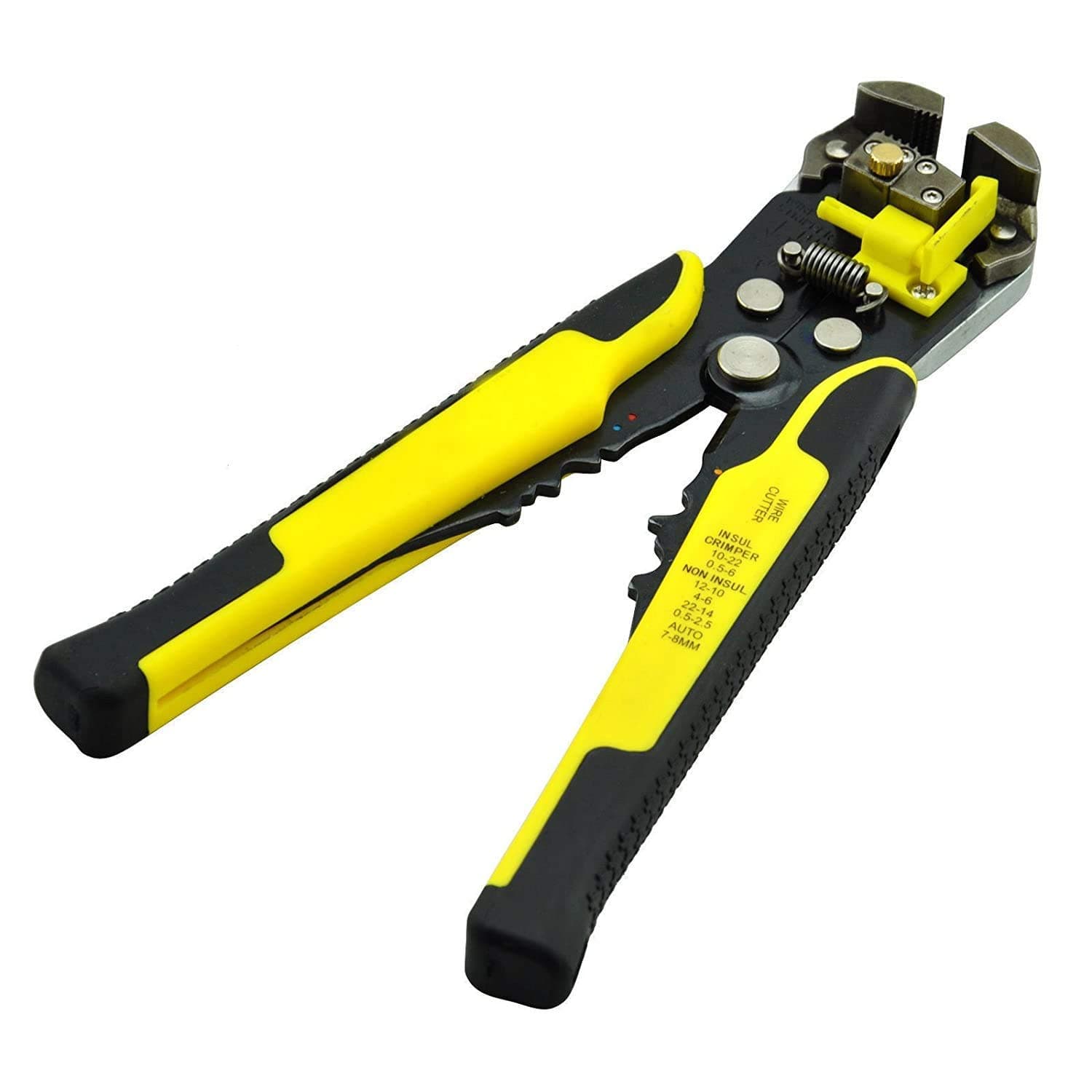 DOTCOM 8-Inch Self-Adjusting Automatic Cable Cutter Crimper, 5 in 1 Multipurpose Tool Wire Stripping Cutting Pliers, 10-24 AWG (0.2~6.0mm²) (Yellow) (DT-7)