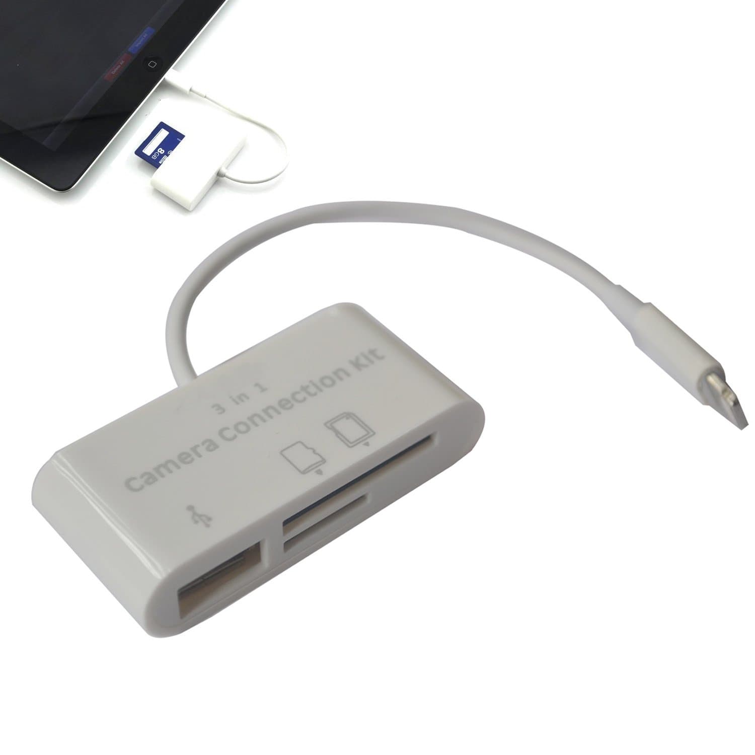 VIMVIP 8 Pin 3 in 1 Camera Connection Kit Card Reader for iPad Air / iPad 4 / iPad mini 1st Gen and iPad Mini 2nd Gen,Support SD Card Micro SD Card and USB