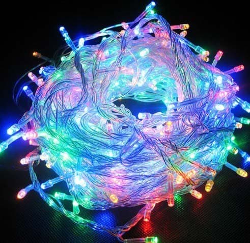 Best Artificial 100 Multi-Coloured LED Christmas Lights Multi function with UK Fitted Plug and Clear Cable. Suitable for Outdoor and Indoor Use. Mains Powered CE & RoHS Certified