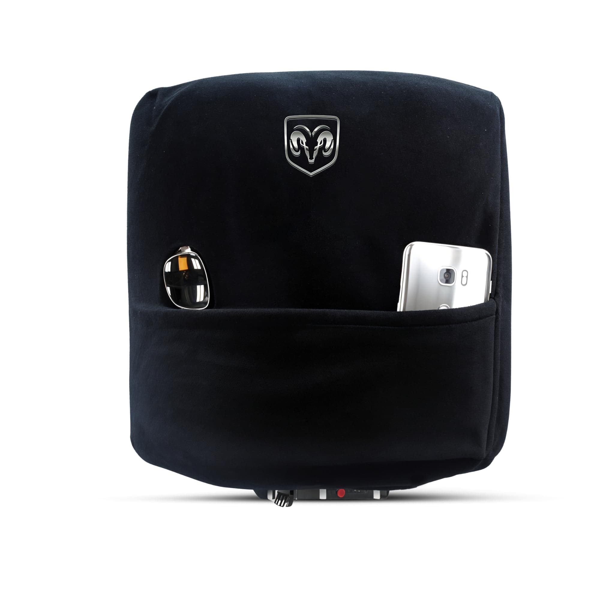 Seat Armour Custom Fit Center Console Cover for Select Dodge Ram Models with Bucket Seats - (Black) (Officially Licensed Ram Embroidered Logo)