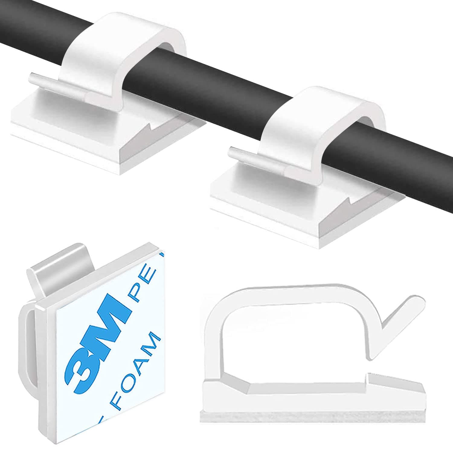 50pcs Adhesive Cable Clips, Wire Clips, Car Cable Organizer, Cable Holder, Cable Wire Management, Cable Holder for Car, Office and Home(Included S Size and M Size Cable Clips White