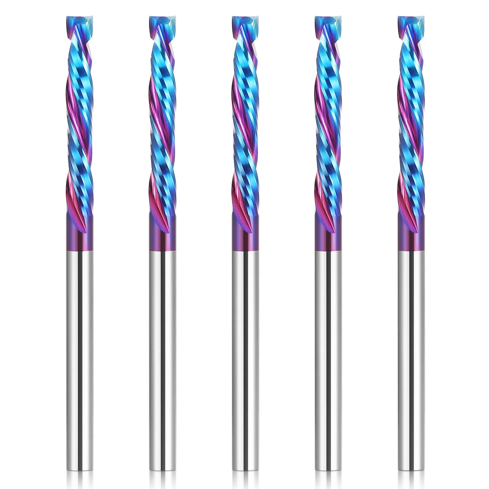 HQMaster Up & Down Cut Compression Bit 1/8" Shank Spiral CNC Router End Mill Tungsten Carbide Milling Cutter Set 5 Pack