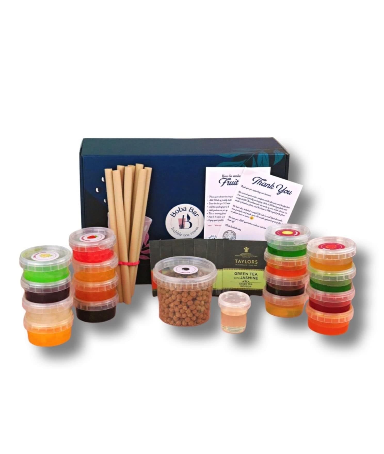 Premium DIY Fruit Bubble Tea Kit (Serves 8 x 500 Ml Drinks) - Fruit Tea Flavours, Popping Boba & Jelly Toppings | Vegan & Gluten-Free | Tapioca Pearls & Tea Bags