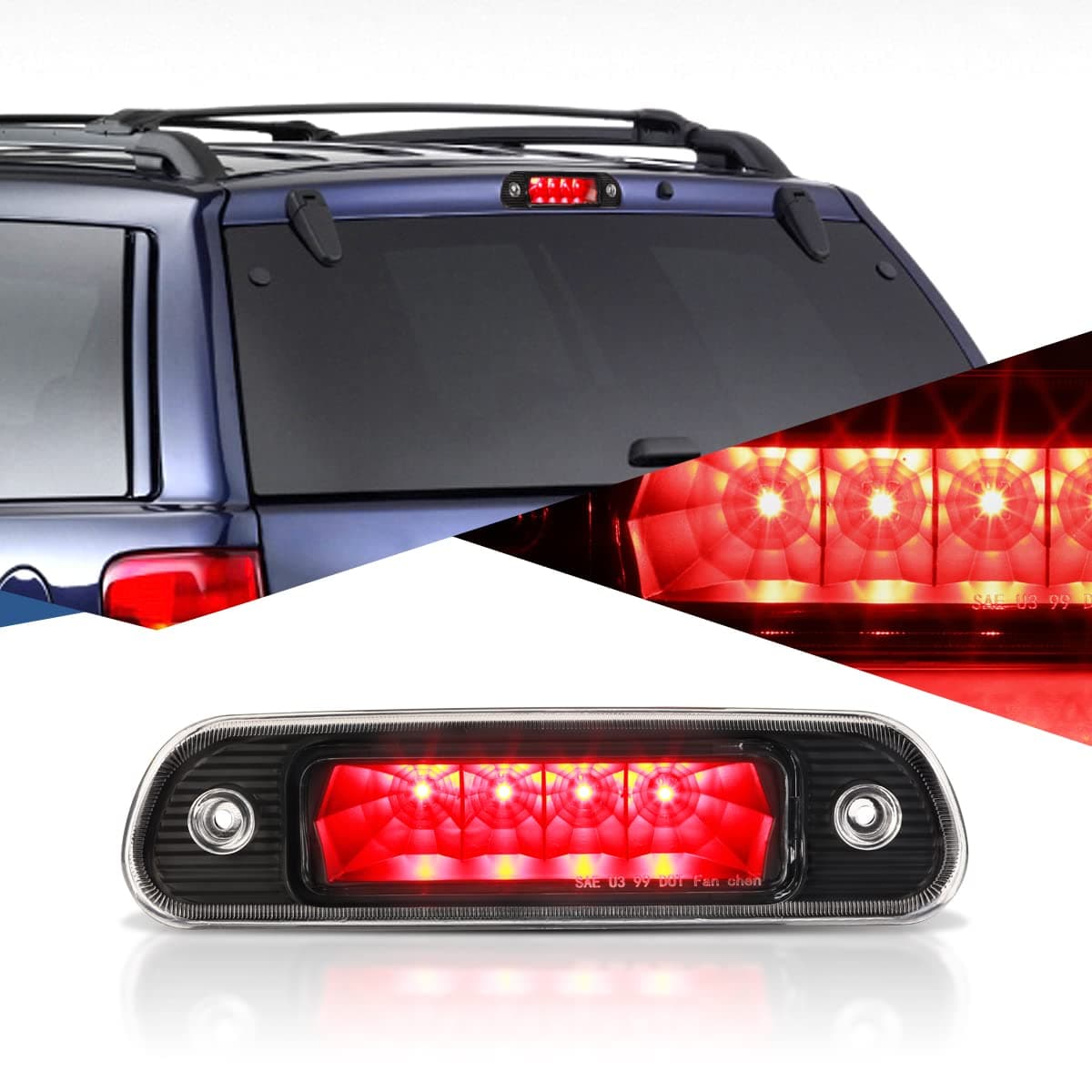 Auto Dynasty Black Housing LED 3rd Third High Mount Rear Brake Light Stop Lamp Compatible with Jeep Grand Cherokee WJ 99-04