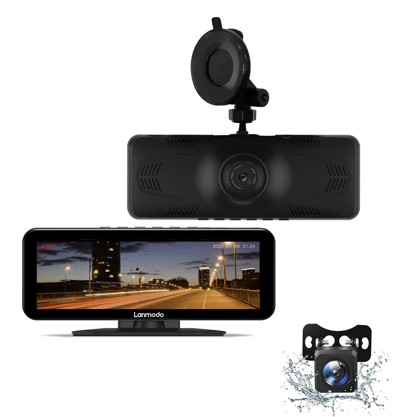 Night Vision Dash Cam with IP67 Rear Camera