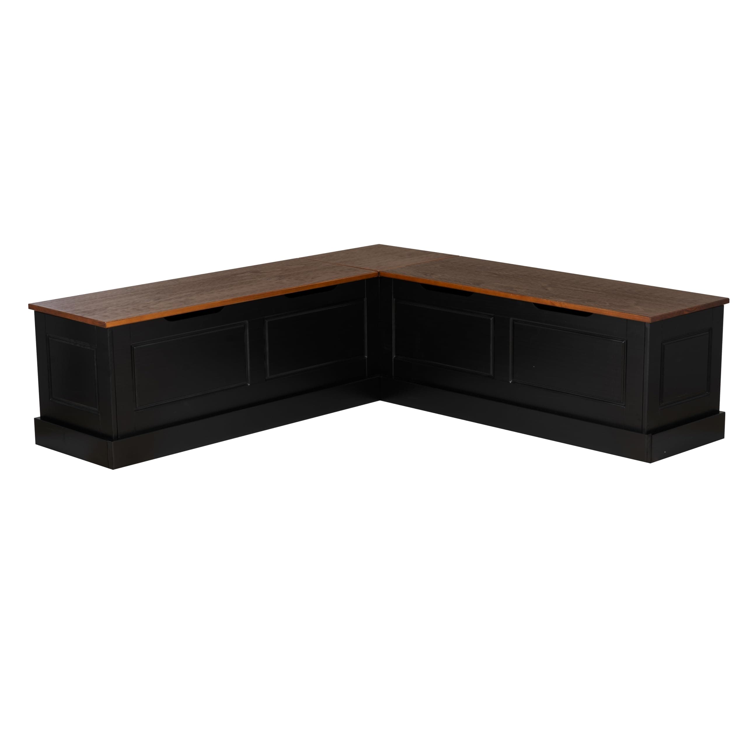 Linon Harris Black and Walnut Backless Kitchen Dining Nook with Hidden Storage Bench Space