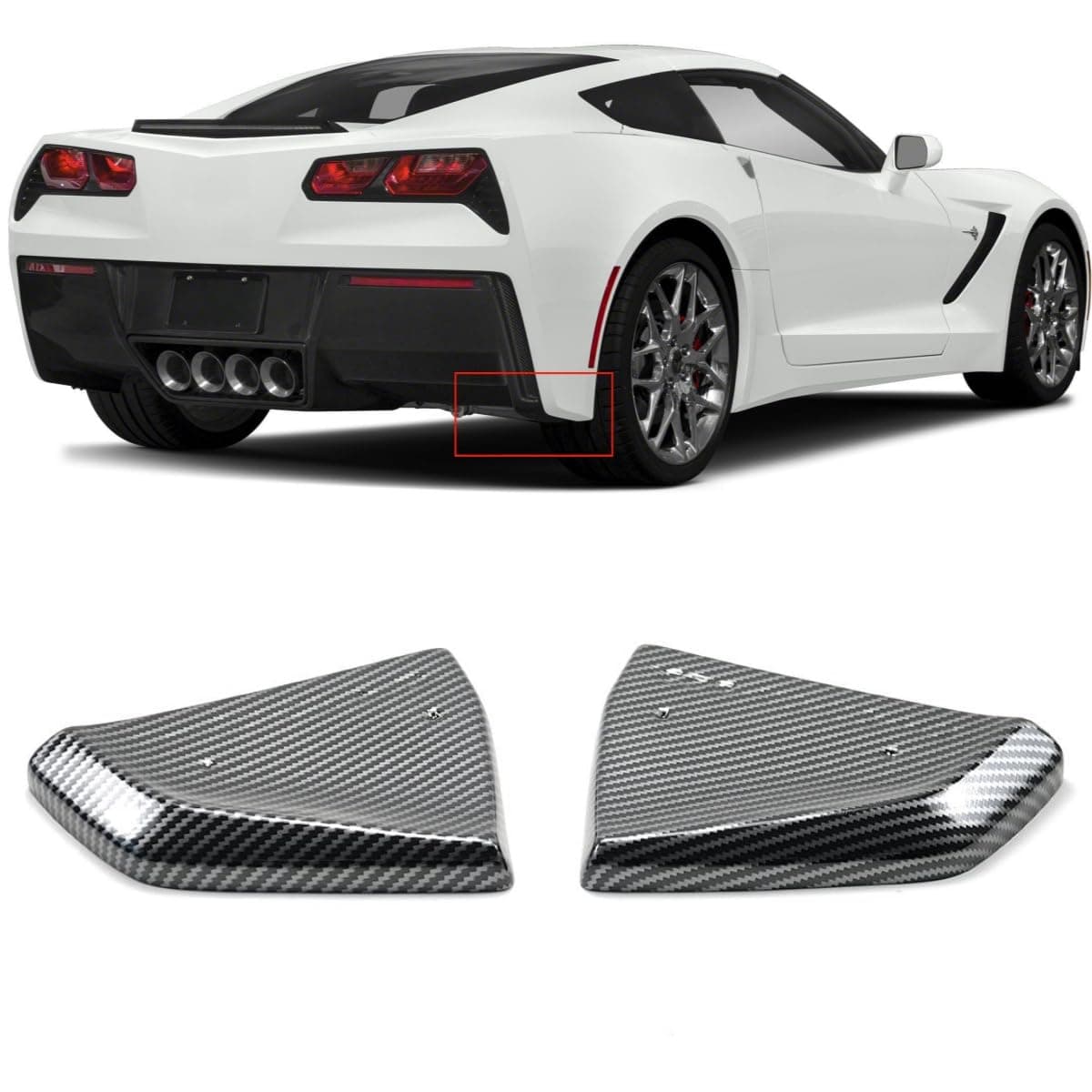 Rear Side Diffusers Carbon Fiber Print ABS Compatible with for Corvette C7 Stingray 2014-2019 Rear Bumper Side Corner Splitters Aprons