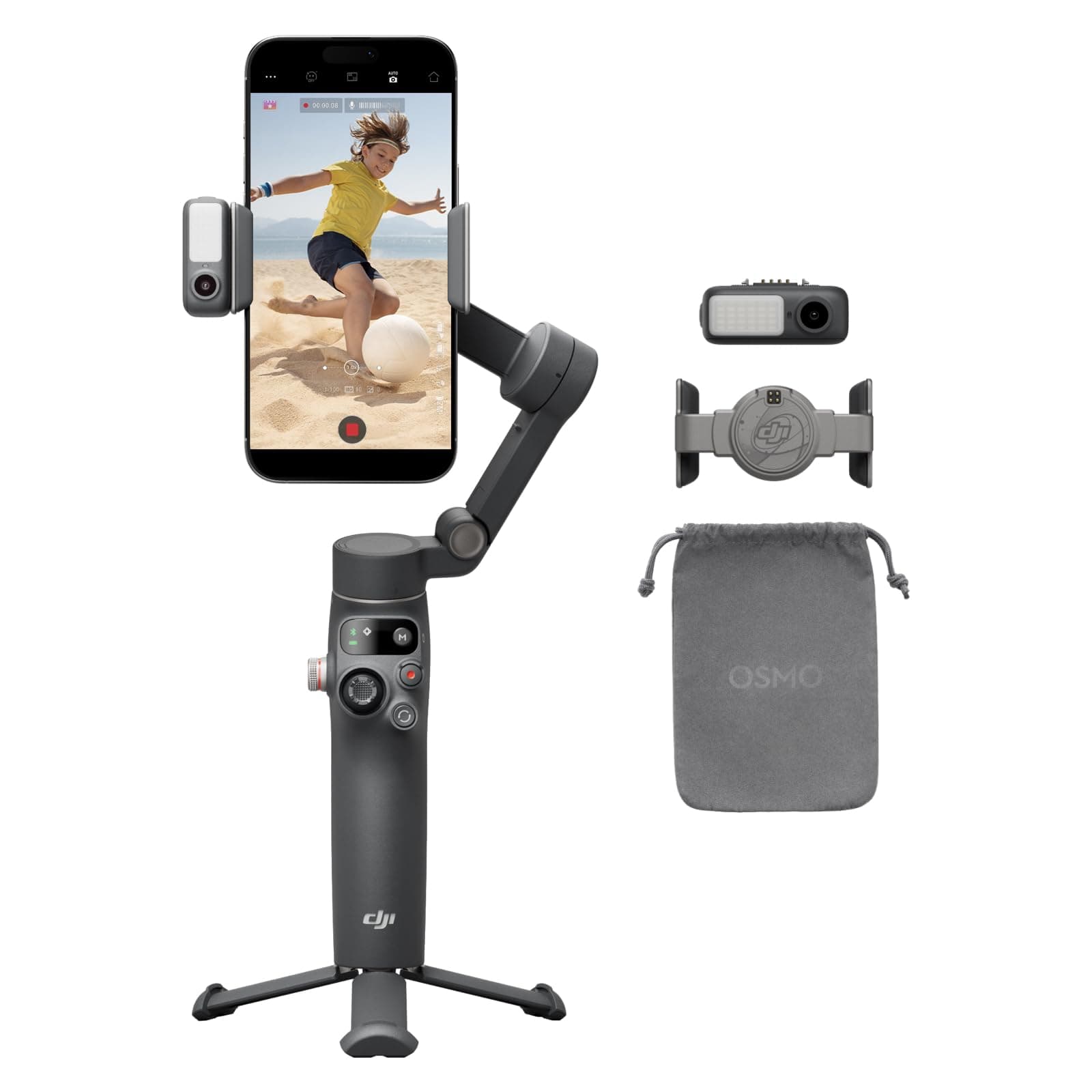 Osmo Mobile 7P Gimbal Stabilizer for iPhone, Android, Native Tracking, Lighting, 3-Axis Phone Gimbal, Quick Launch, One-Tap Edit, Built-in Extension Rod & Tripod, 10hrs Use, Phone Charging