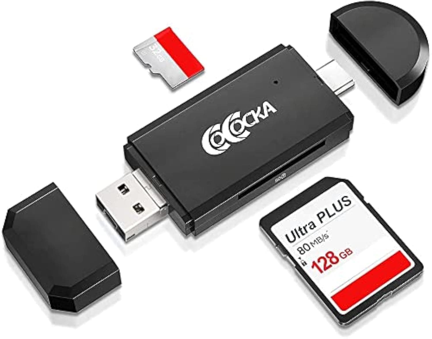 SD Card Reader, 3-in-1 USB 2.0 Micro USB Type C Flash Memory Card Reader, SD/Micro SD Card Adapter, for PC/Laptop/Android Phone/Tablets with OTG Function