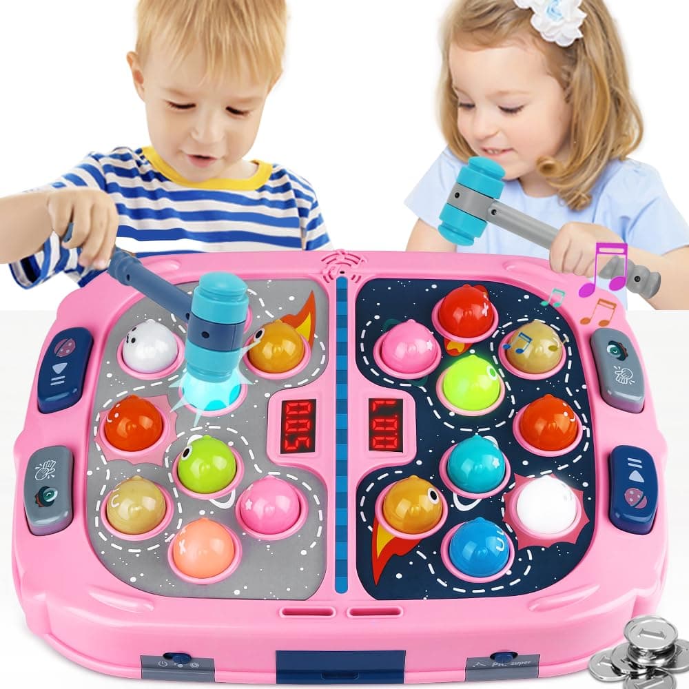 Whack Game Mole for Kids,Toys for 3-12 Year Old Boys and Girls,Whack Game Toy for Toddlers,Gifts for 3 4 5 6 7 8+ Girls Kids,Interactive Educational Toys with Sound and Light,PK Mode with 2 Hammers