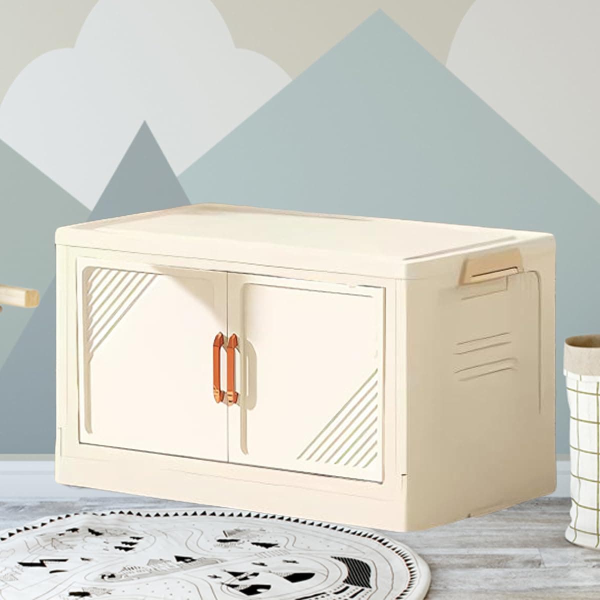 L0KP3TS Drawer Storage Cabinet Folding Plastic Storage Bins Stackable Storage Boxes Closet with Wheels Organizer Toys Clothes Storage Boxes for Kitchen Bathroom Office Storage Cabinet (Cream 1 Pcs)