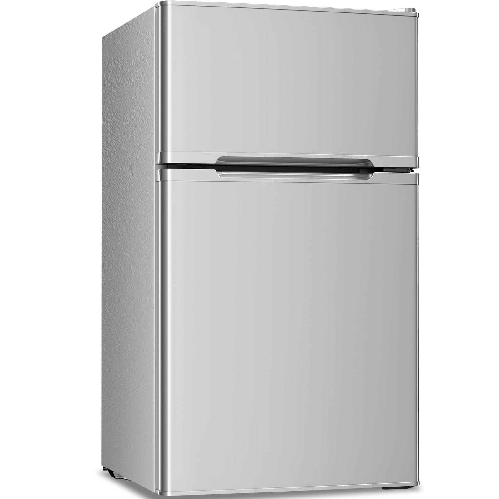 Mini Compact Refrigerator, 3.2 Cu.Ft. Separate Freezer Double 2-Door Adjustable Removable Shelves For Basement/Apartment/Dorm/Office,GREY