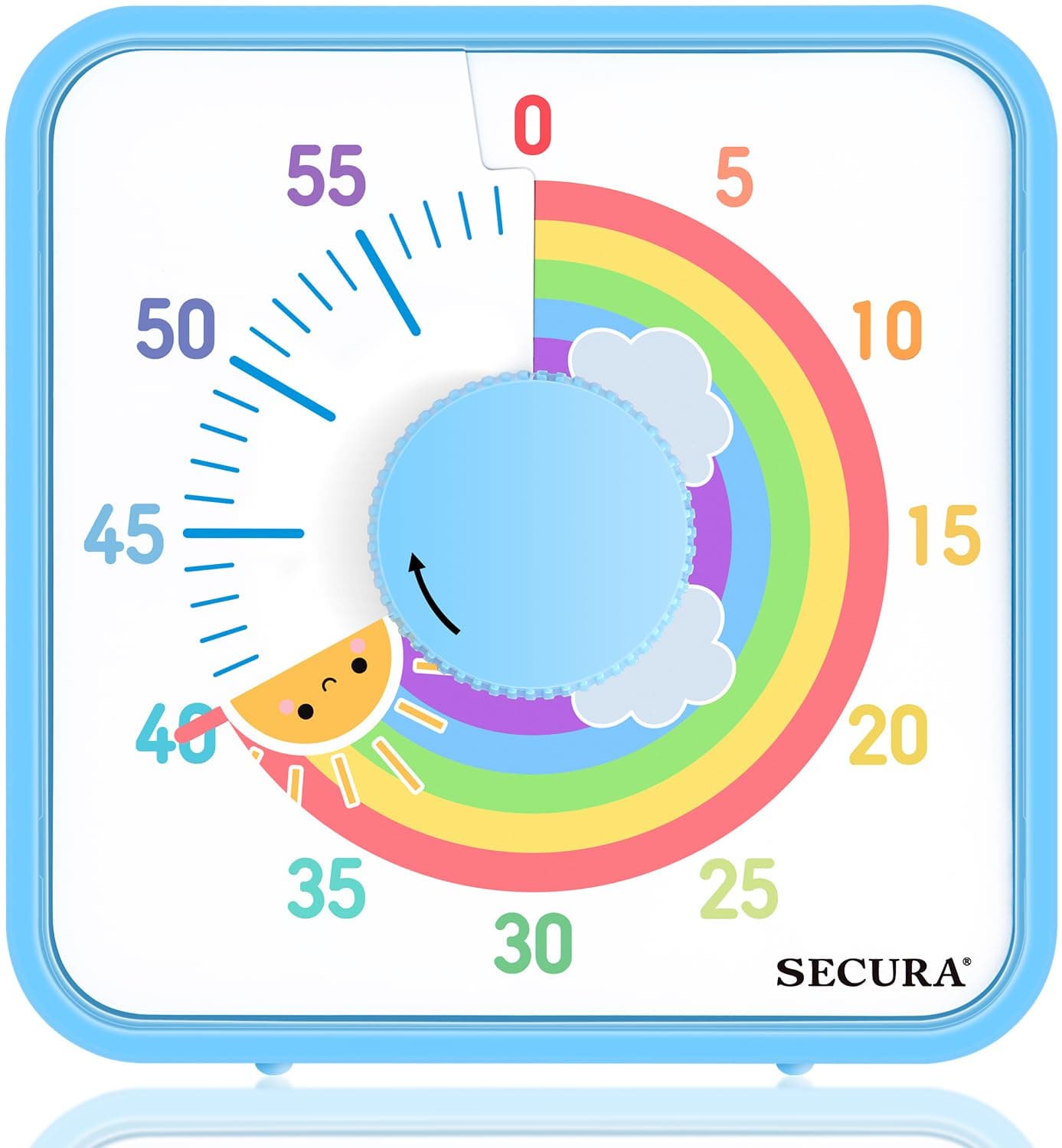 60-Minute Visual Timer, 7.5 Inch Magnetic Rainbow Countdown Timer for Classroom or Kitchen, Durable Mechanical Timer Clock with Magnetic Backing (Blue & Sun)