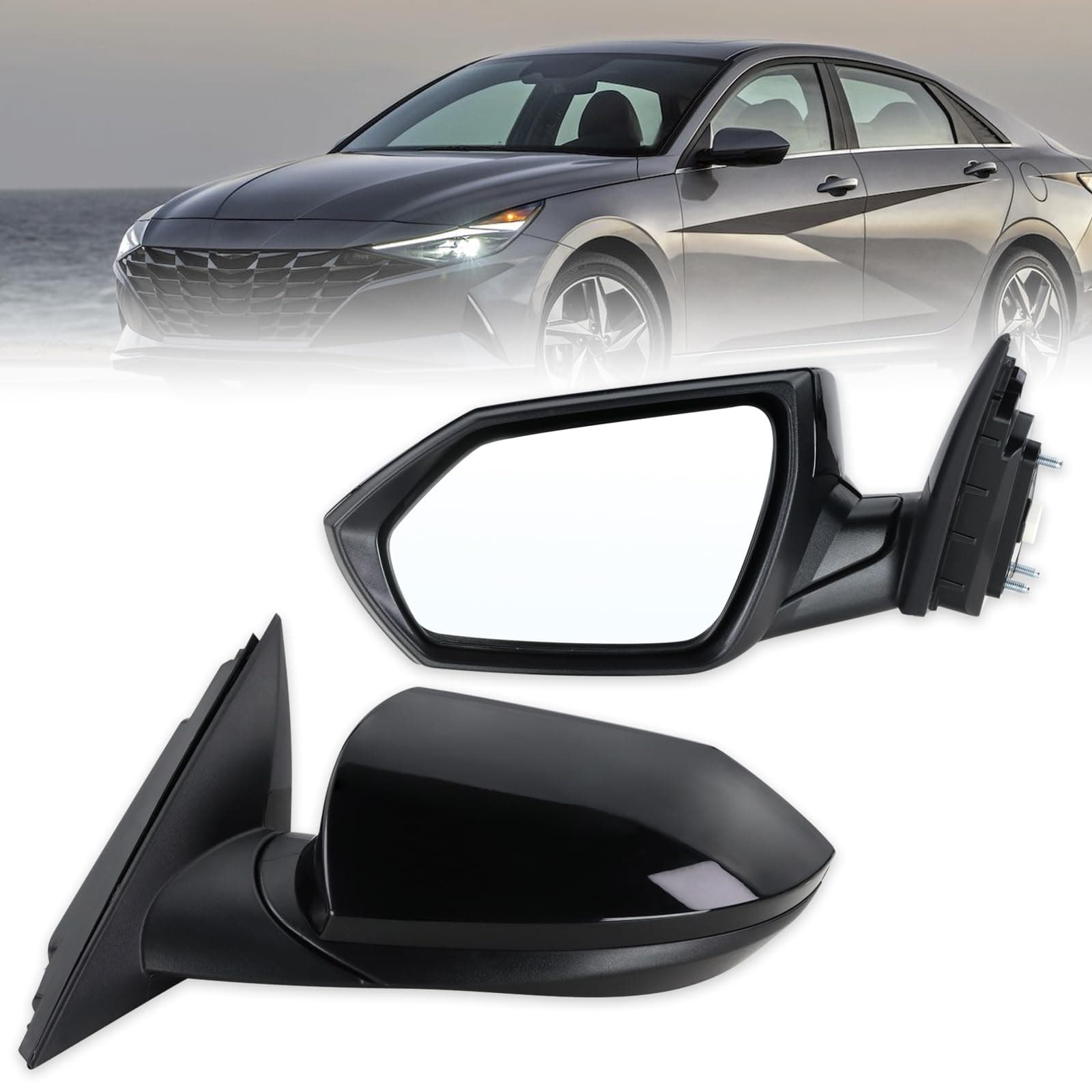 Left Driver Side Mirror Compatible With 2021 2022 2023 2024 2025 Hyundai Elantra With Manual Folding Power Glass Black Replace#87610AA120(3Pins)