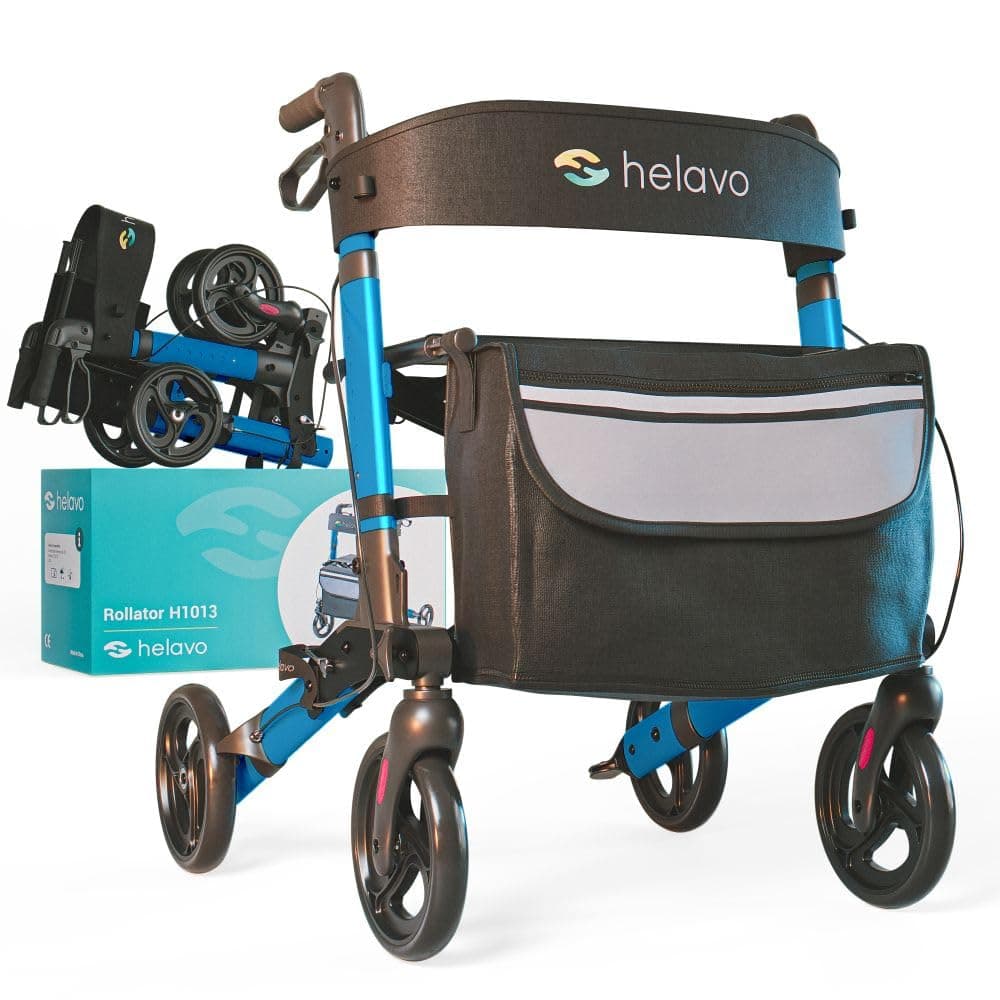 Helavo 4-Wheel Rollator Walker with Seat – Foldable, Adjustable & Lightweight Aluminum Rolling Walker for Seniors and Adults