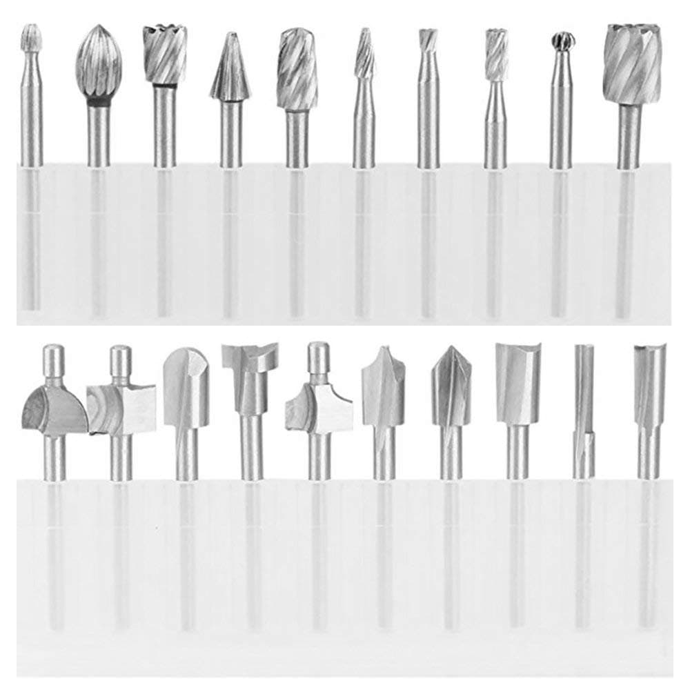 20Pc HSS Router Carbide Engraving Bits and Router Bit Set 1/8"(3mm) Shank For Dremel Proxxon Rotary Tools Accessories for DIY Woodworking, Carving, Engraving, Drilling