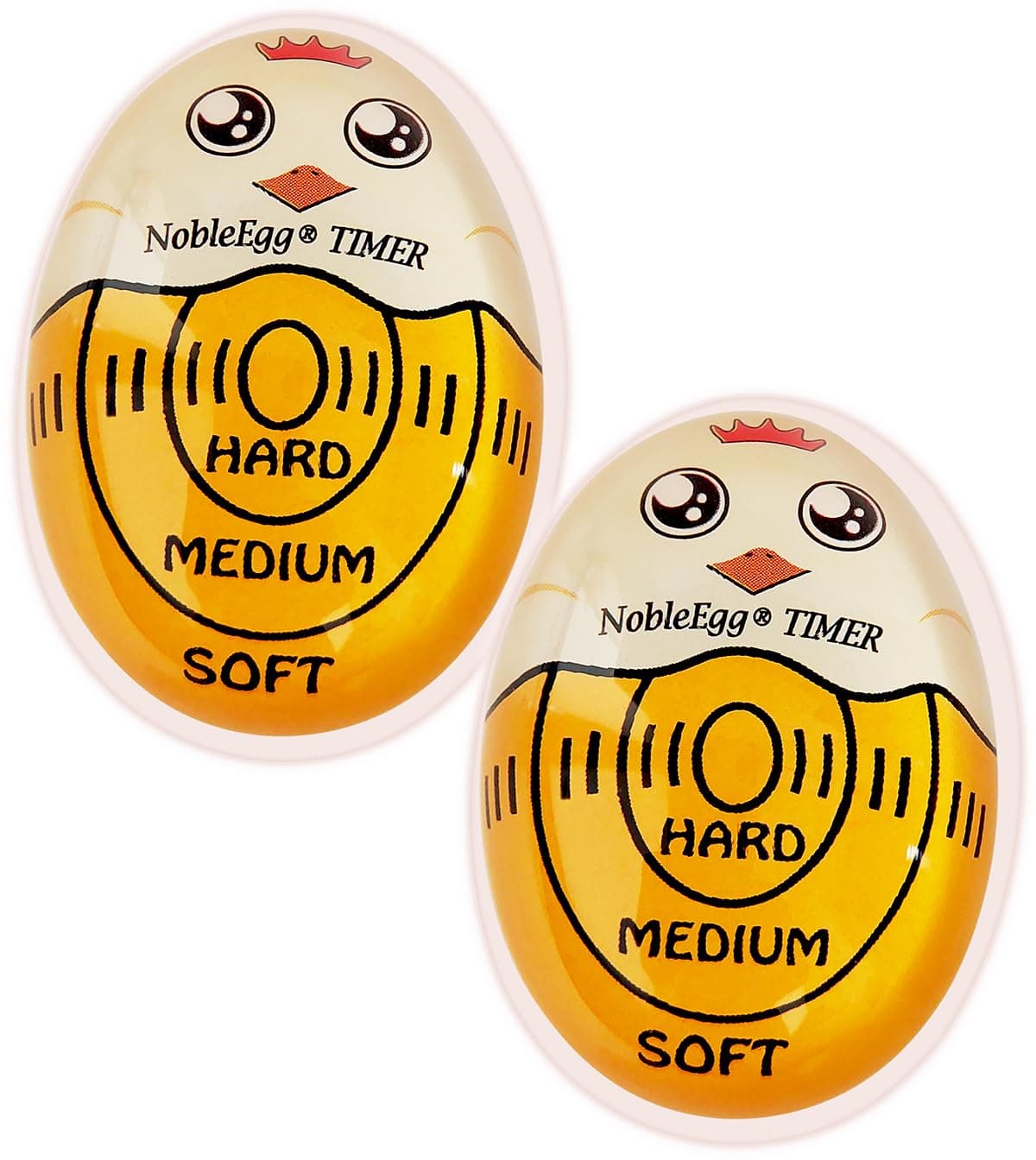 NobleEgg Egg Timer for Boiling Eggs, Soft Medium Hard Boiled Egg Timer That Changes Color When Done, No BPA, Basics line, Yellow, Pack of 2