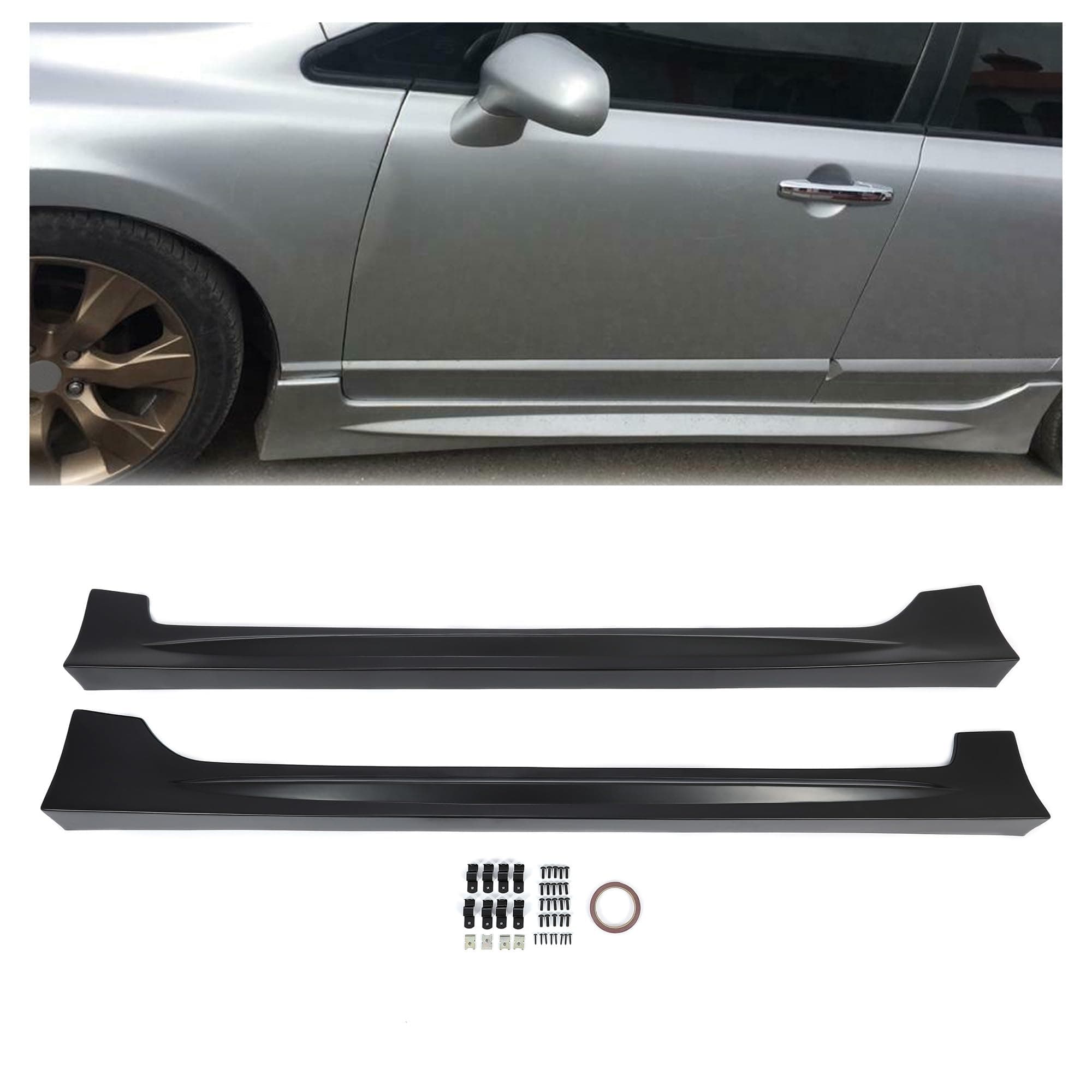 HECASA Side Skirts Replacement Compatible with 2006-2011 Honda Civic 4 Door Sedan Rocker Panels Guard Side Extension Splitter Black