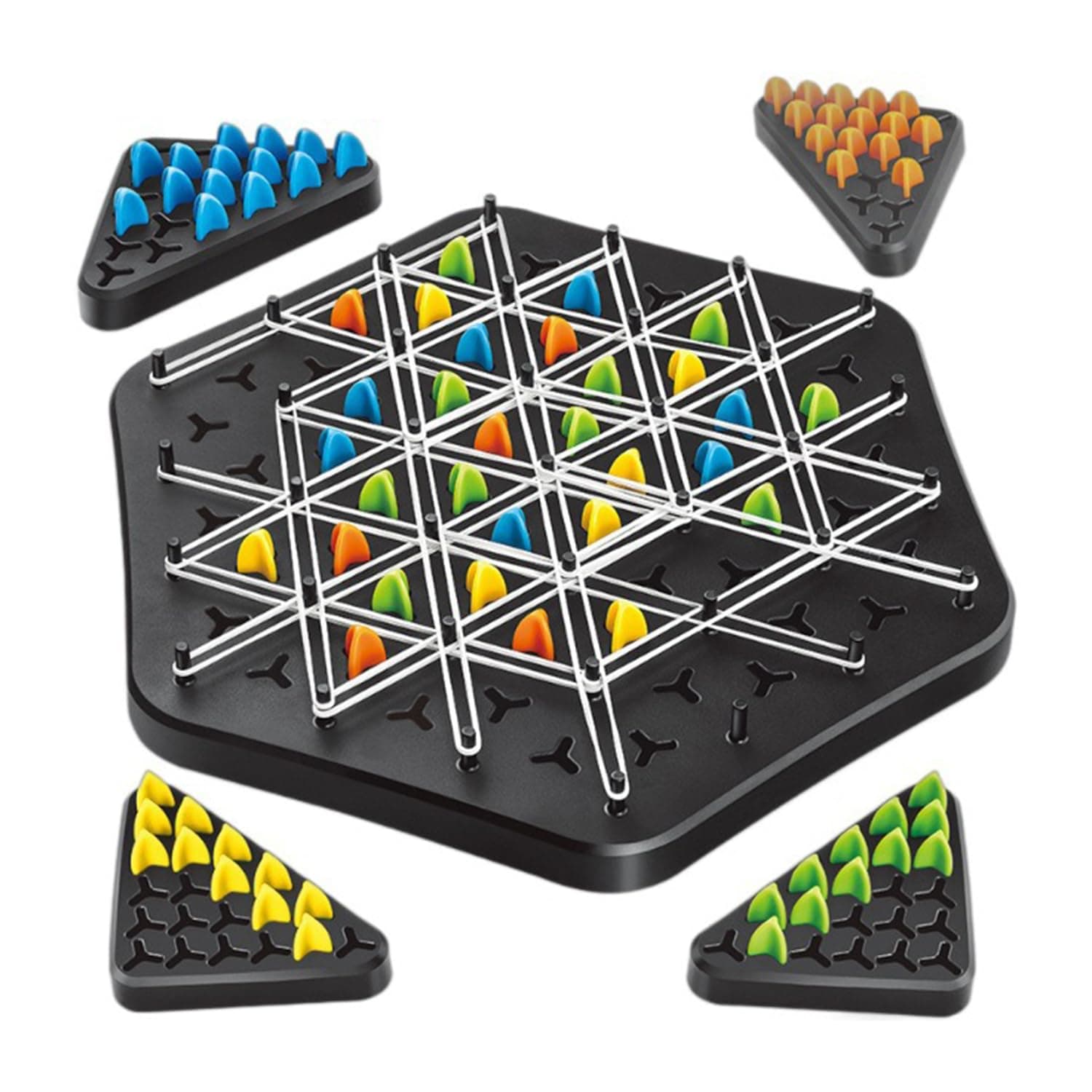 Geometric Chess Game Set,Chain Triangle Chess Game,Triggle Rubber Elastic Band Board Games,Triangle Chesses Interactive Games For Toddlers,Kids,Adults, Family, Party,2 To 4 Players(L: 30 * 34.5cm)