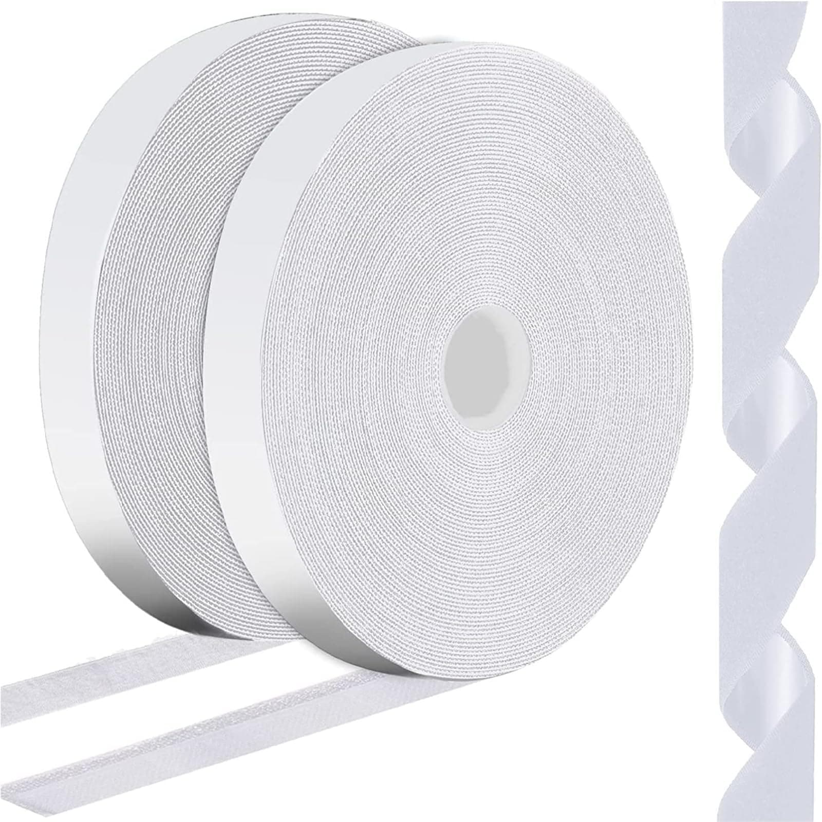 X spring Hook and Loop Tape, Hook Loop Strips with Adhesive Heavy Duty, 8m Double Sided Hook Loop Rolls, 20mm Wide Nylon Self Adhesive Heavy Duty Strips for Home, School, Office, Crafting (White)