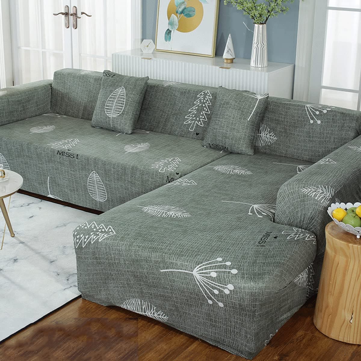 1 pcs Sectional Couch Covers, Printed L-Shaped , Stretch Couch Slipcovers for Sectional Sofa,Suitable for Combined Chaise Longue Cover (Pattern WM,2 seat )