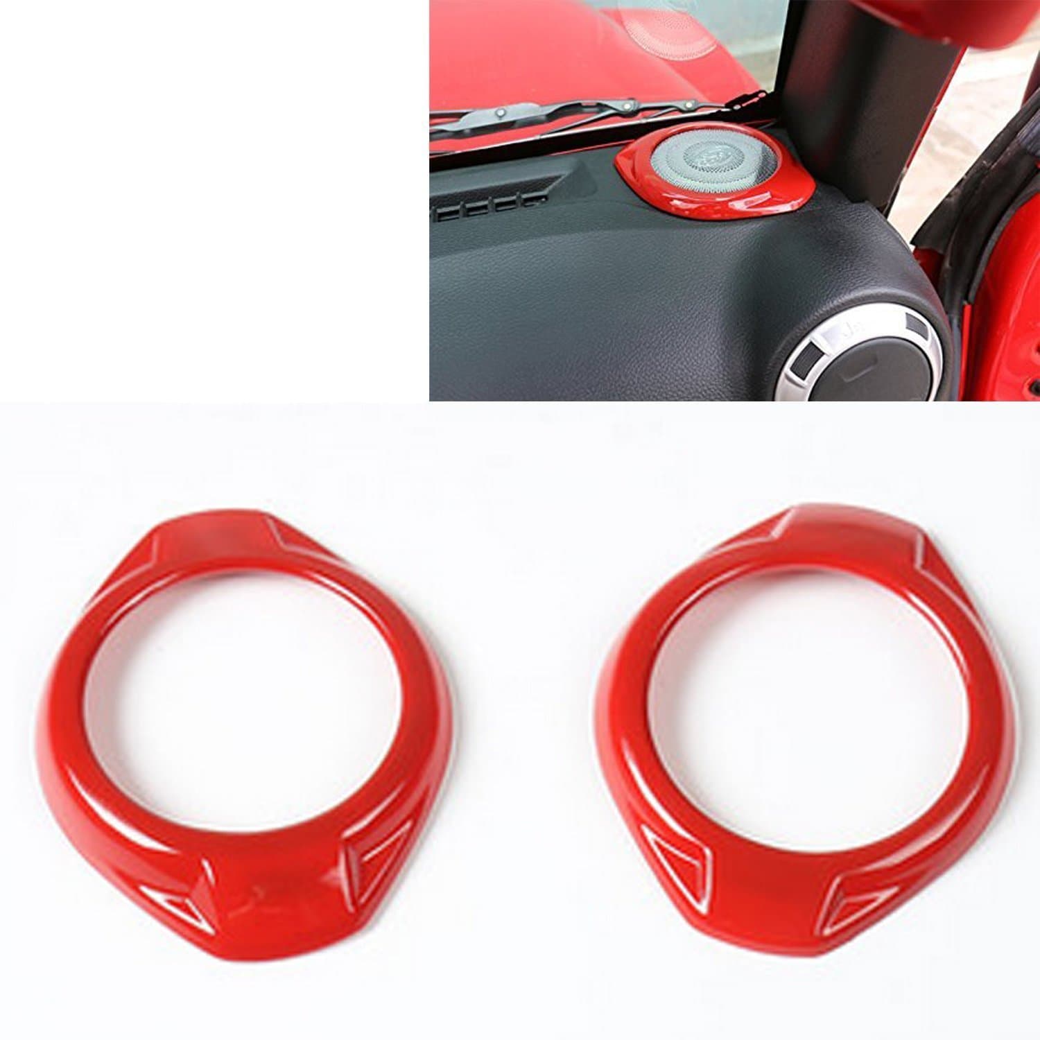A Pillar Horn Speaker Cover Trim Protector Guard 2pcs/Set Compatible for Jeep Wrangler JK (2015 2016, Red)