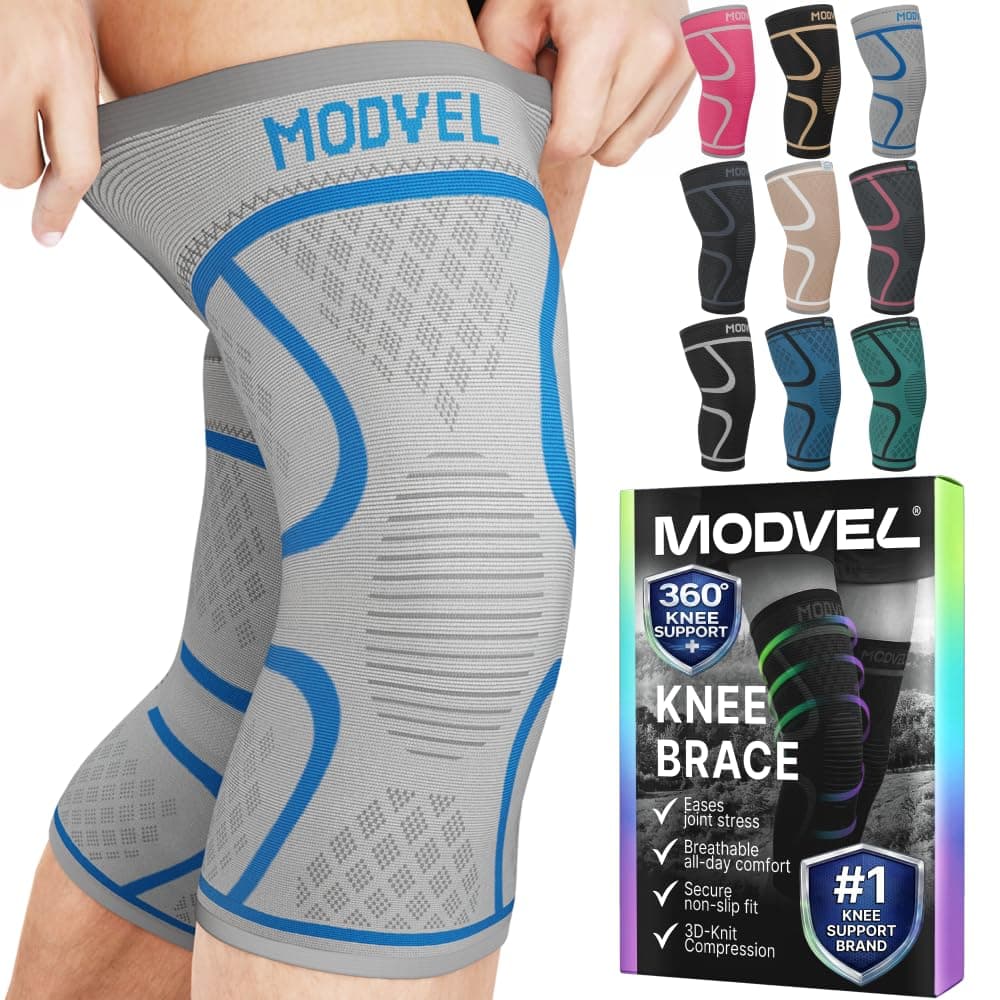 MODVEL Knee Brace Compression Sleeve – 2 Pack Support for Running, Gym, Joint Pain, ACL, Arthritis, Injury Recovery & Sports Use (L)
