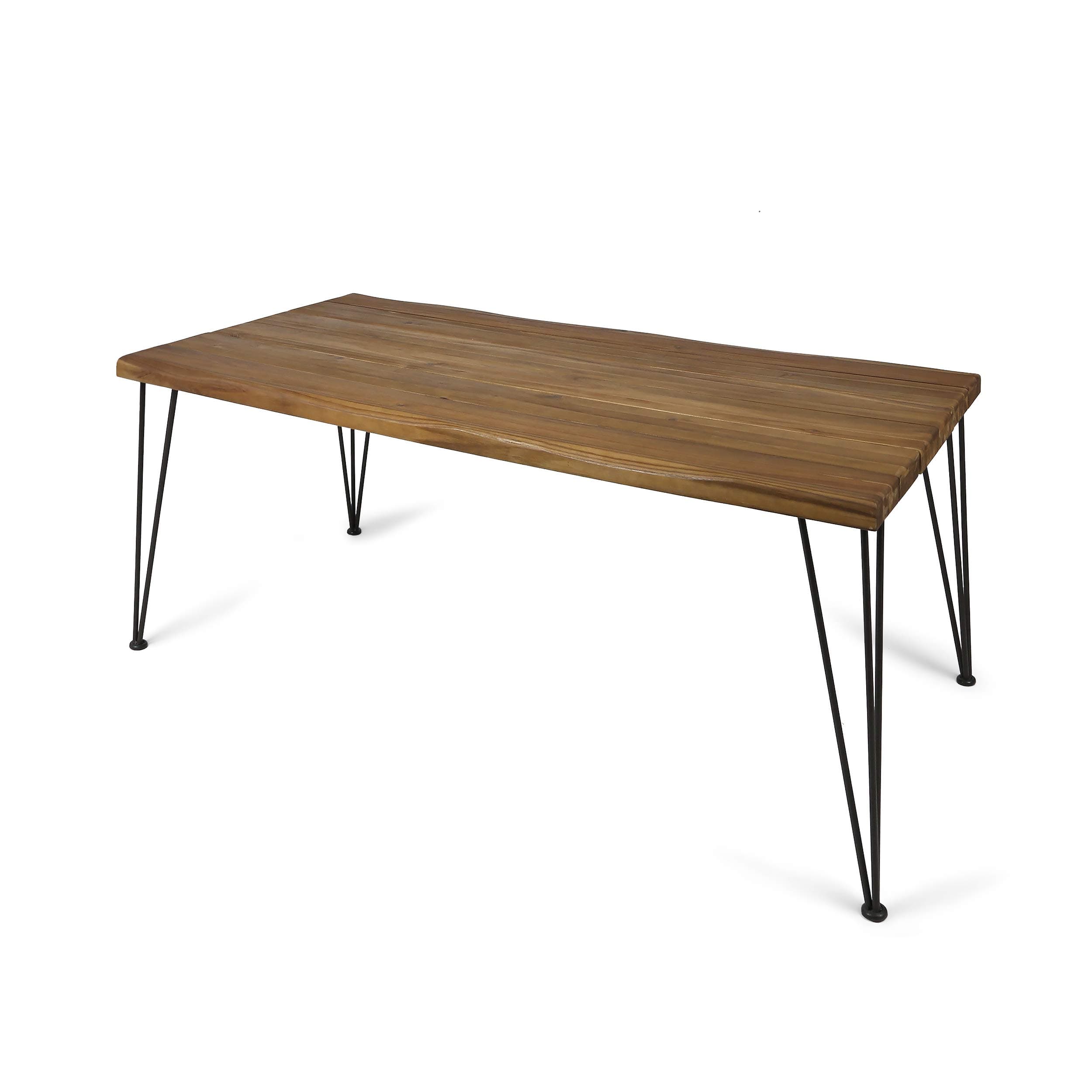 Christopher Knight Home Kama Patio Dining, Rectangular, 72", Acacia Wood Table Top, Rustic Iron Hairpin Legs, Teak Finish, Metal