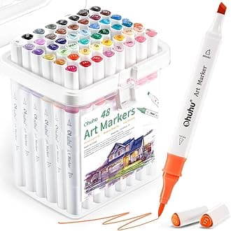 Ohuhu Brush Markers Alcohol Based: Double Tipped Art Sketch Drawing Marker for Artists Adults Beginners Coloring Landscape Architectural Design - Brush& Chisel - 48-color w/Marker Storage Case