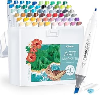 Ohuhu Alcohol Markers Slim Broad and Fine Double Tipped Art Marker Set for Artists Adults Coloring Drawing Landscape Design - 60 Colors for Landscape Illustrations - Kaala Series of Ohuhu Markers