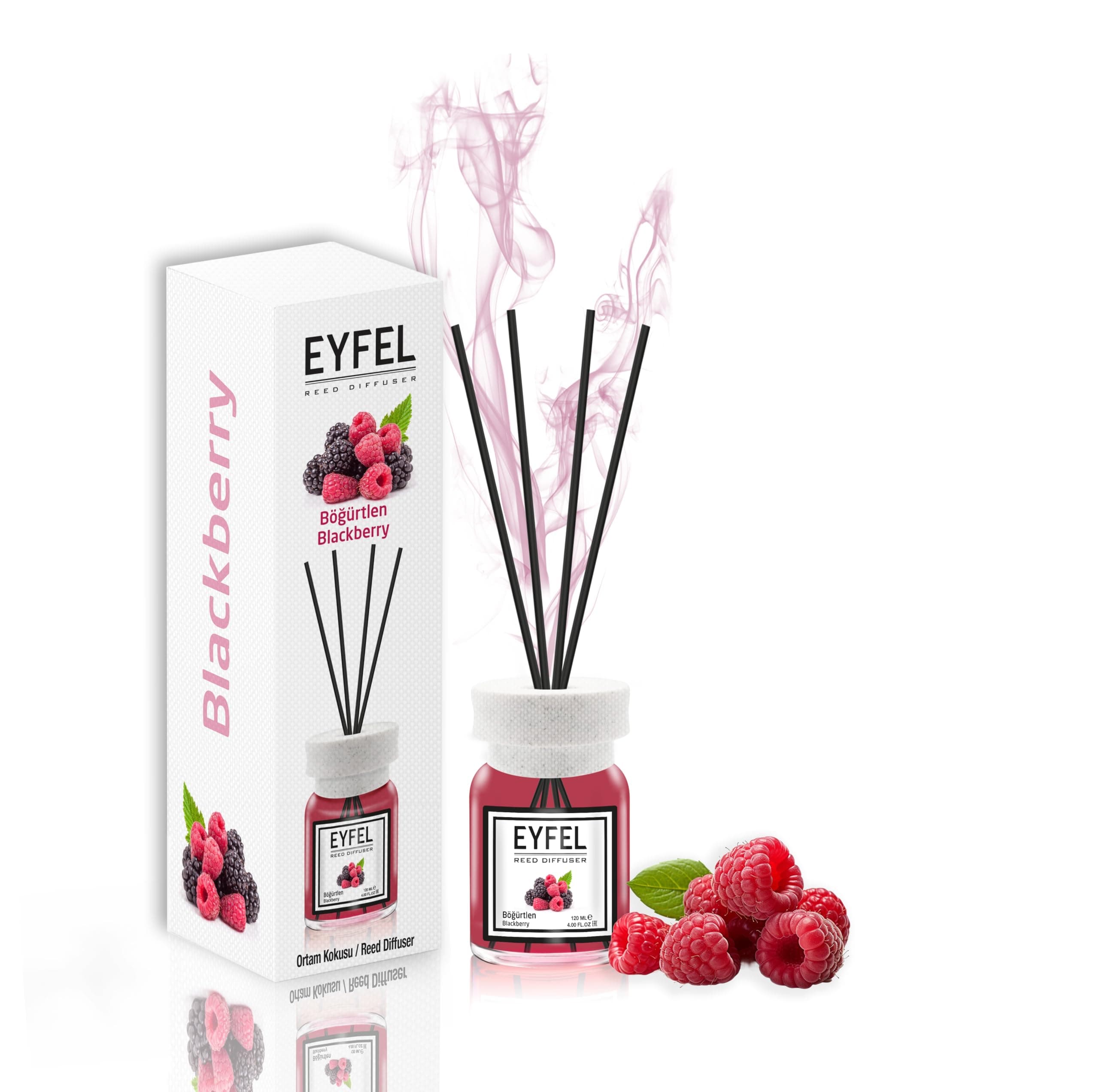 EYFEL Reed Diffusers – BlackBerry Reed Diffuser Set, 4.05 fl oz Oil Diffuser Sticks, Scented Sticks for Bathroom & Home Fragrances, Home Décor