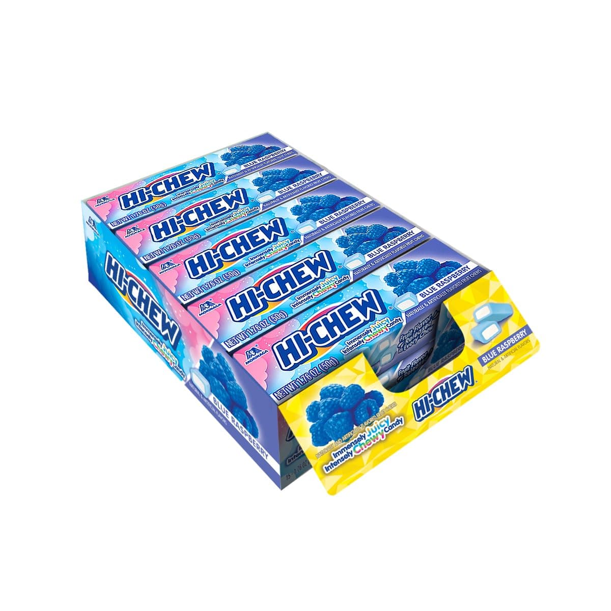 HI-CHEW Blue Raspberry Sticks, 15-Pack, Unique Fun Soft & Chewy Taffy Candy, 1.76oz Each - Made with Immensely Juicy Fruity Flavors