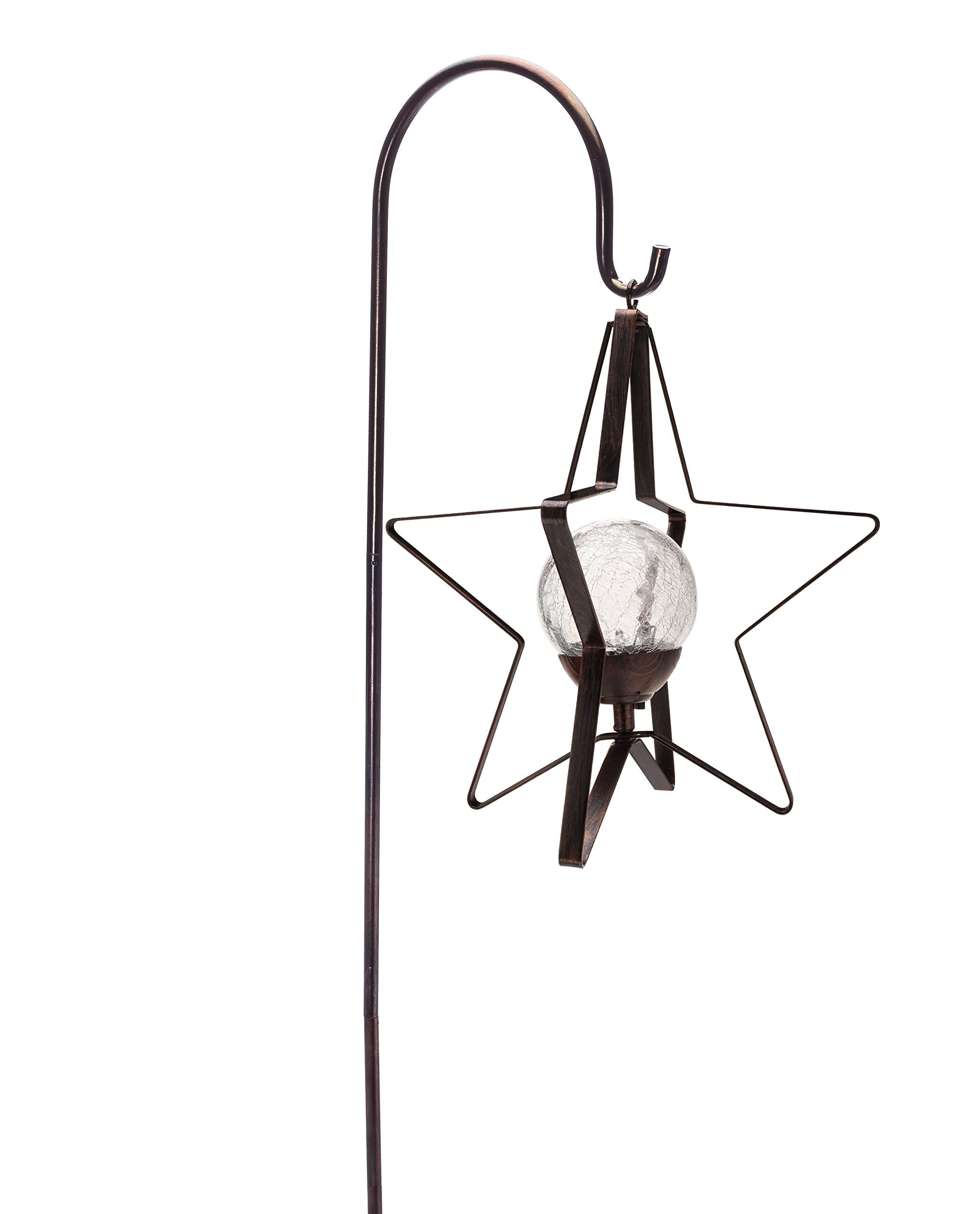531-HS0001 Decorative Solar Shepherd Hook Hanging Star Light, Silver