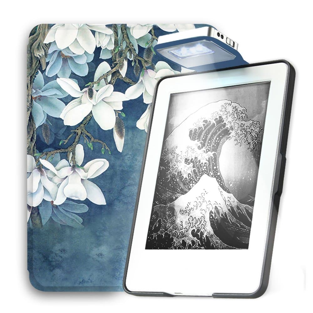 Young me All New Kindle E-reader Rechargeable Led Light Auto Wake/Sleep Hand Strap Leather Cover/Case Kindle 2016 6 inch 8th generation(Not Fit Kindle Paperwhite) Kapok