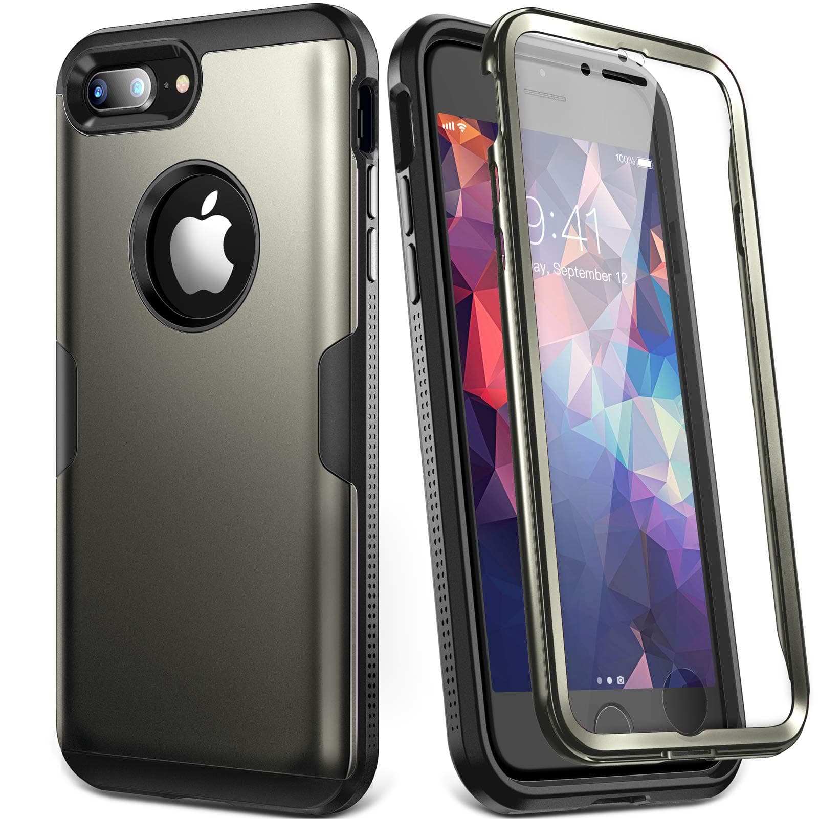 YOUMAKER Case for iPhone 8 Plus & iPhone 7 Plus, Full Body Rugged with Built-in Screen Protector Heavy Duty Protection Slim Fit Shockproof Cover for Apple iPhone 8 Plus (2017) 5.5 Inch - Gunmetal