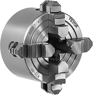 VEVOR 4-Jaw Lathe Chuck, 3 Inch (80 mm), Self-Centering Chuck, 0.1-3.15 in (5-80 mm) Clamping Range with T-key Fixing Screws Reversible Jaws, HT300 Material, Internal External for Wood Metal Lathe