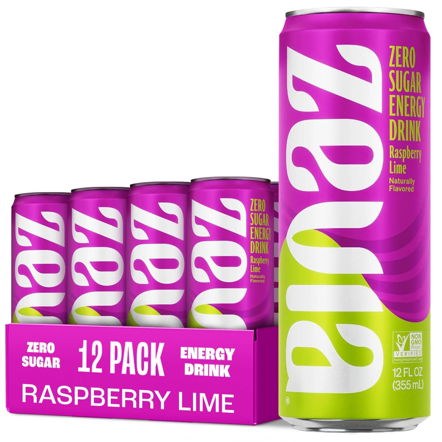 Zevia Zero Sugar Energy Drink, Raspberry Lime, 12 oz Cans (12-Pack) – Naturally Sweetened, Zero Calorie Sugar Free Energy - Non-GMO Project Verified, Gluten-Free, Vegan