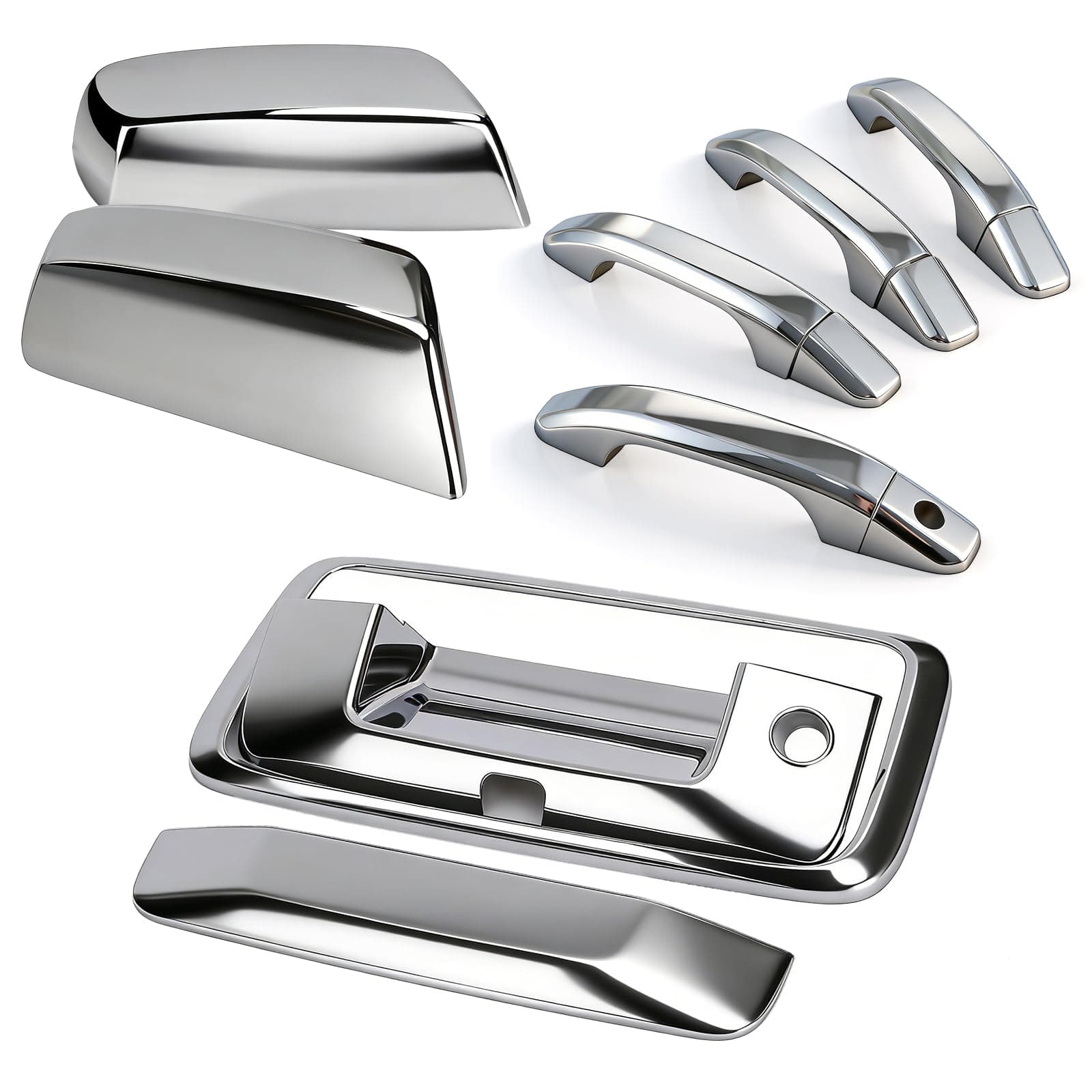Chrome Door Handle Covers+Top Half Mirror Covers+Tailgate Cover (with Camera Hole) Compatible with Chevrolet Silverado GMC Sierra 1500 2500 3500 2014-2018 - Not for Towing Mirror