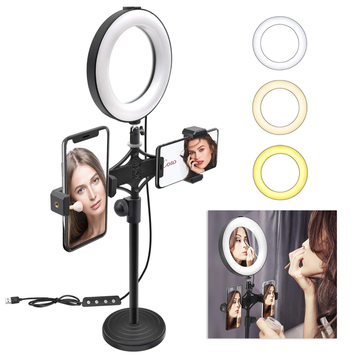 Ring Light, Amabana 8" LED Ring Light for Makeup Selfie YouTube Video Shooting, Live Stream and Photography Dimmable LED Light Ring Mirror with Stand & Phone Holder