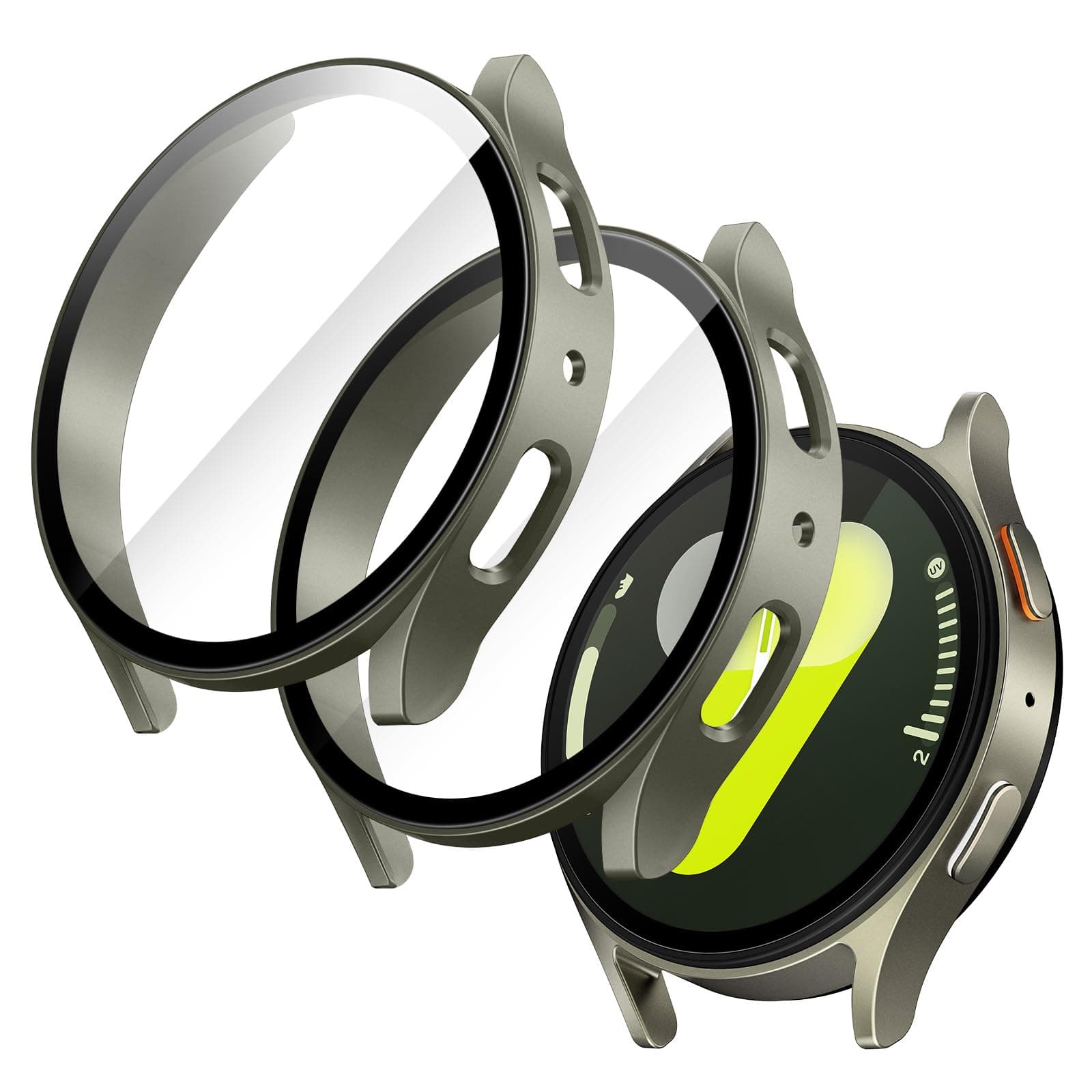 JETech Case with Screen Protector for Samsung Galaxy Watch 7 44mm, Not for Galaxy Watch 7 40mm, Overall Protective Cover, Built-in Tempered Glass Film High Sensitivity, 2 Pack (Green)