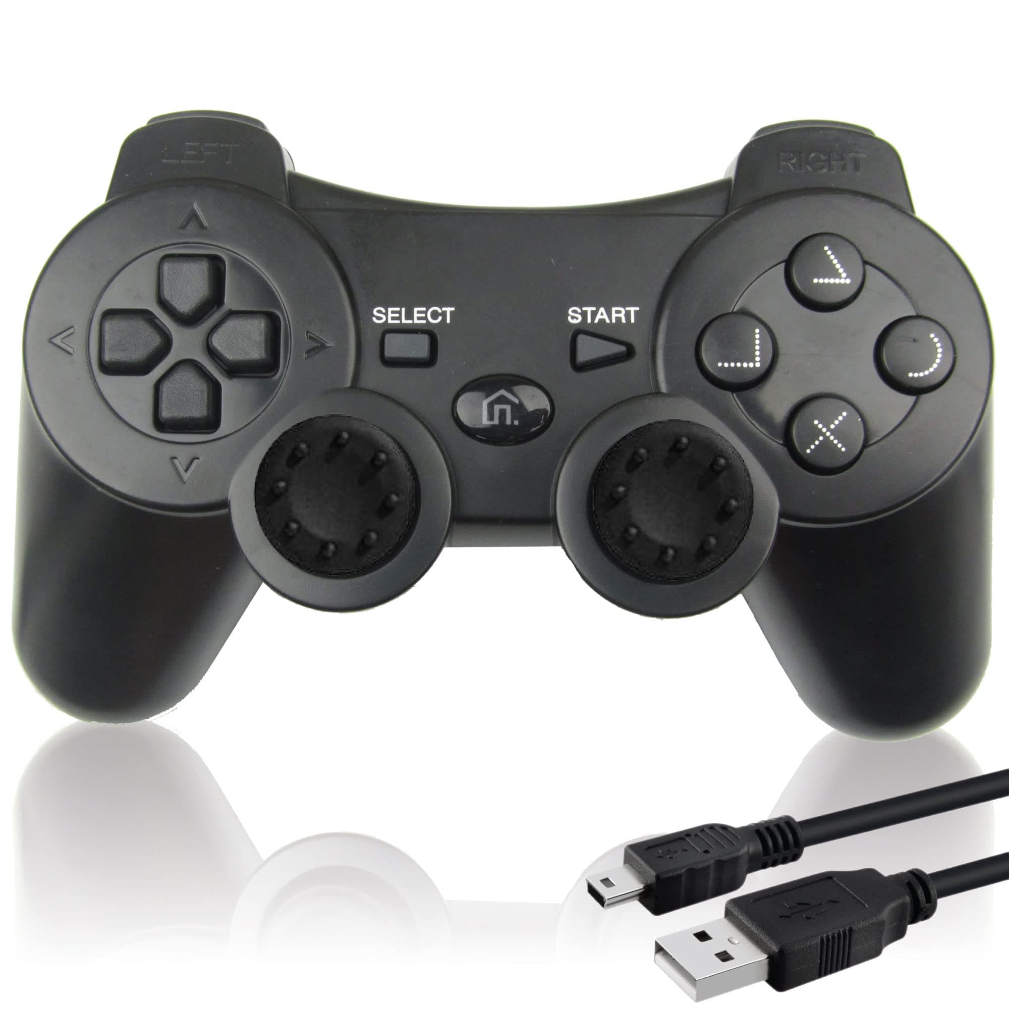 Bek Controller replacement for PS3 Controller Wireless Remote Gamepad, Thumb Grips, Double Shock 3 Vibration, Motion Sensors, Rechargeable Battery, compatible with Sony Playstation 3 Color (Black)