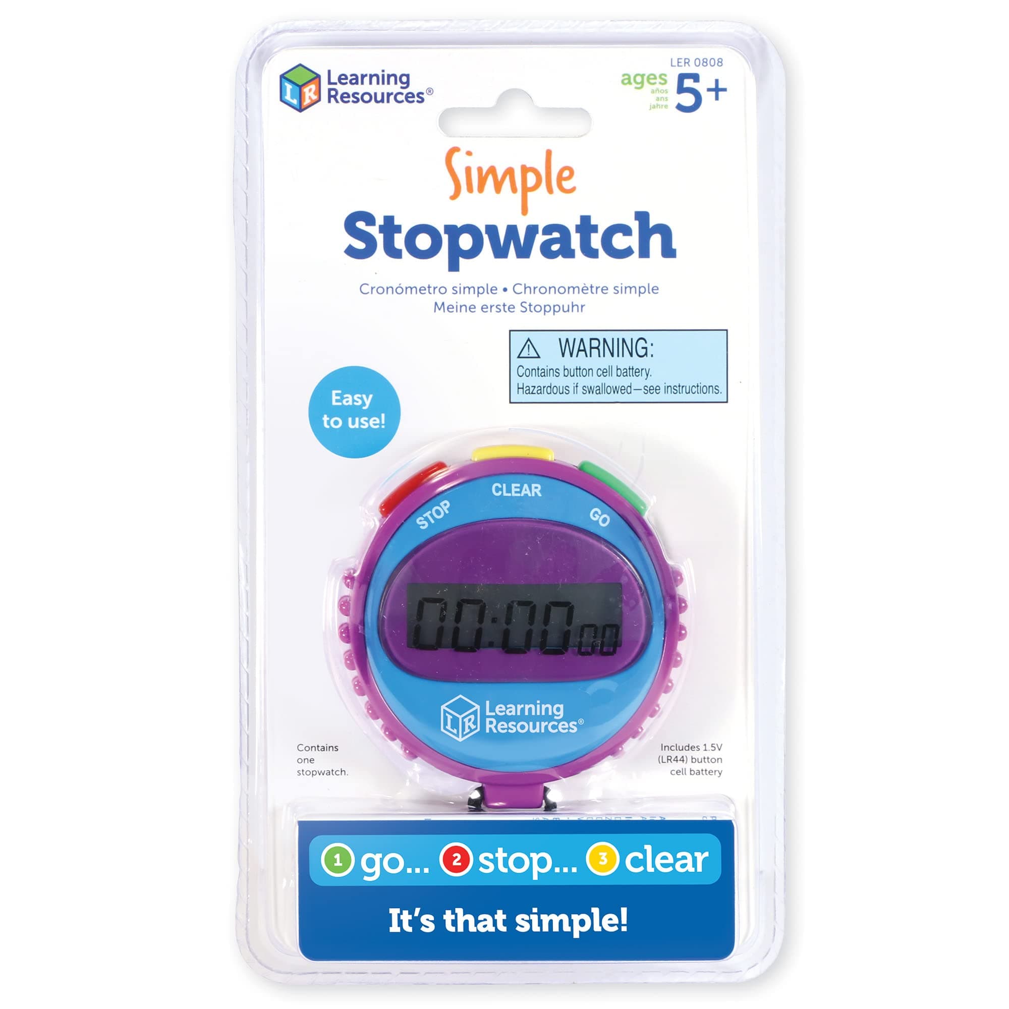 Learning Resources Simple 3 Button Stopwatch, Ages 5+, Kids Stopwatch for Science Investigations, Maths Timer, Classroom Tool, Gifts for Kids