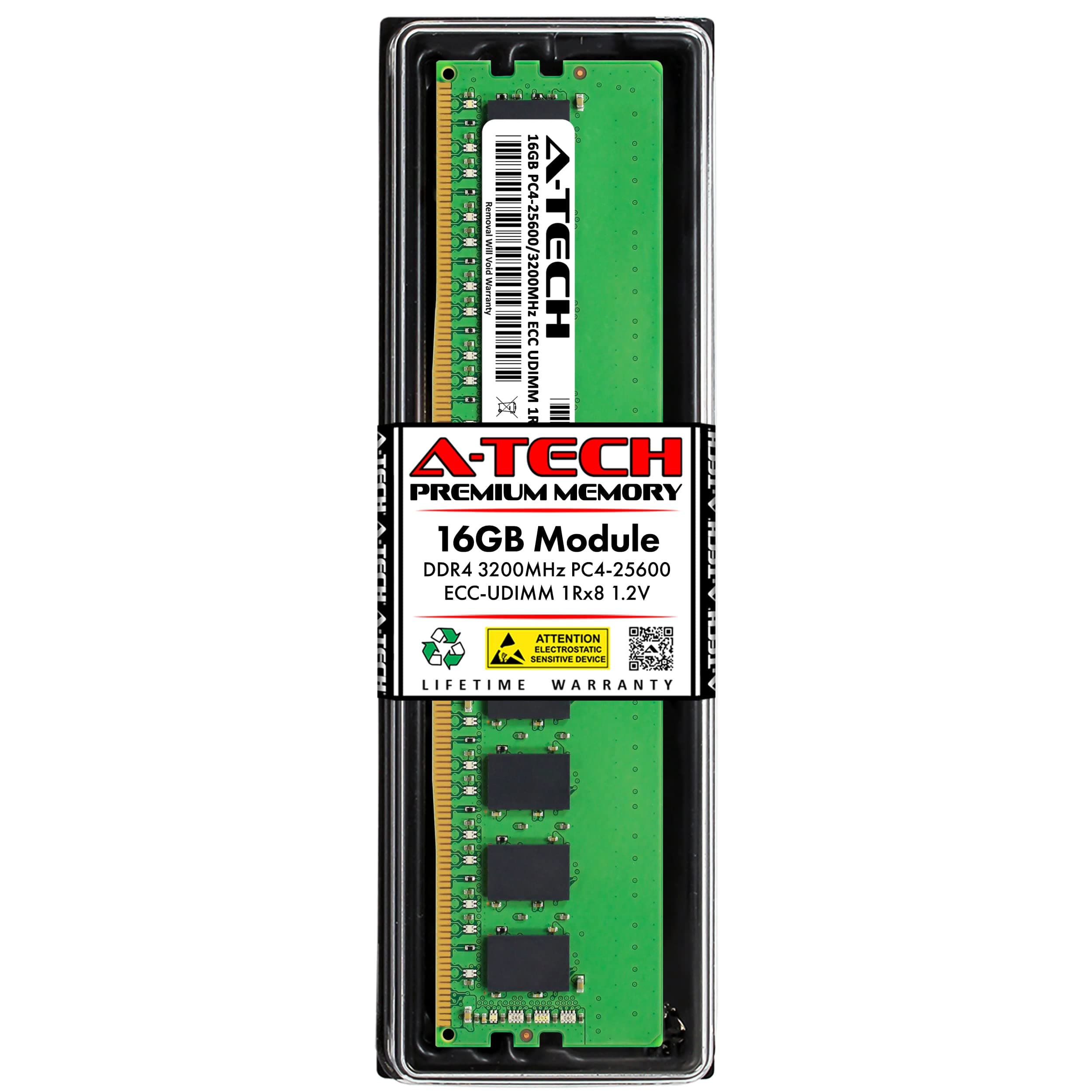 A-Tech Server 16GB DDR4 3200MHz PC4-25600 ECC UDIMM 1Rx8 Single Rank 1.2V ECC Unbuffered DIMM 288-Pin Server & Workstation RAM Memory Upgrade Module (A-Tech Enterprise Series)