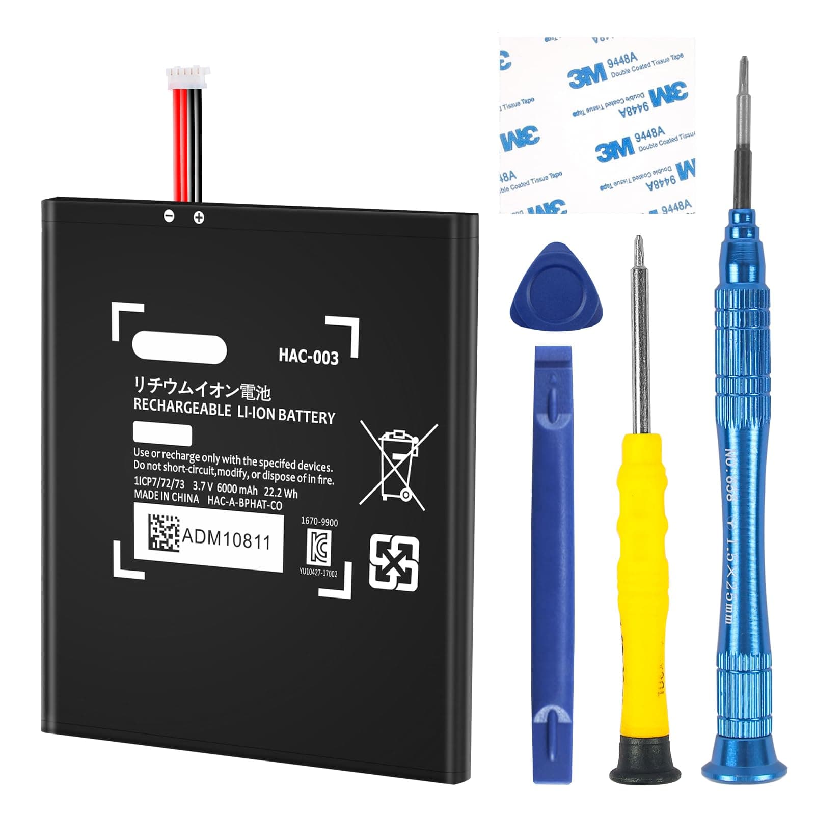 HAC-003 Battery Replacement 6000mAh Compatible for Nintendo Switch 2017 Game Console HAC-001 Battery with Repair Tool Kit