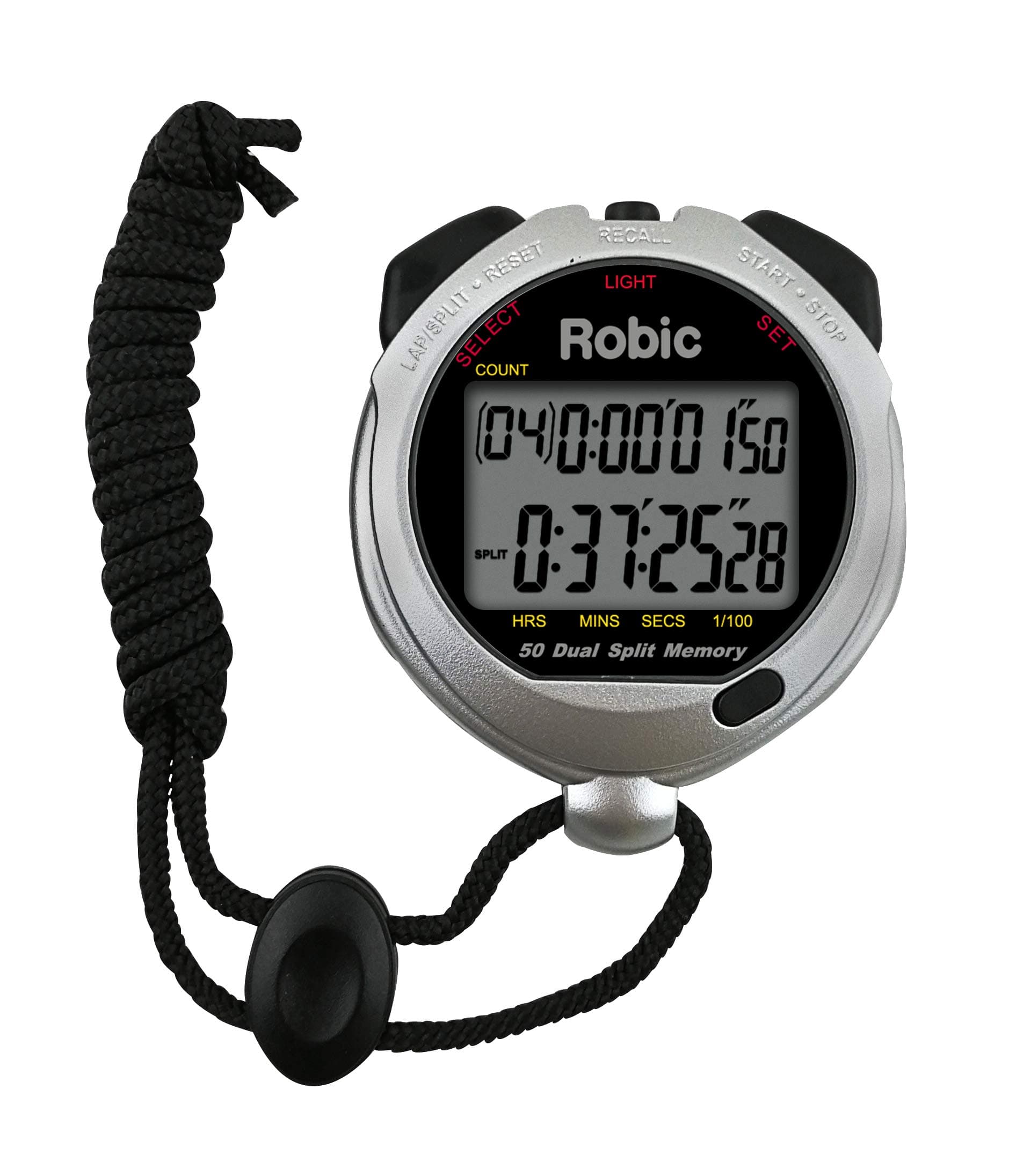 Robic Advanced Memory Stopwatch with Backlight and Temperature, Silver
